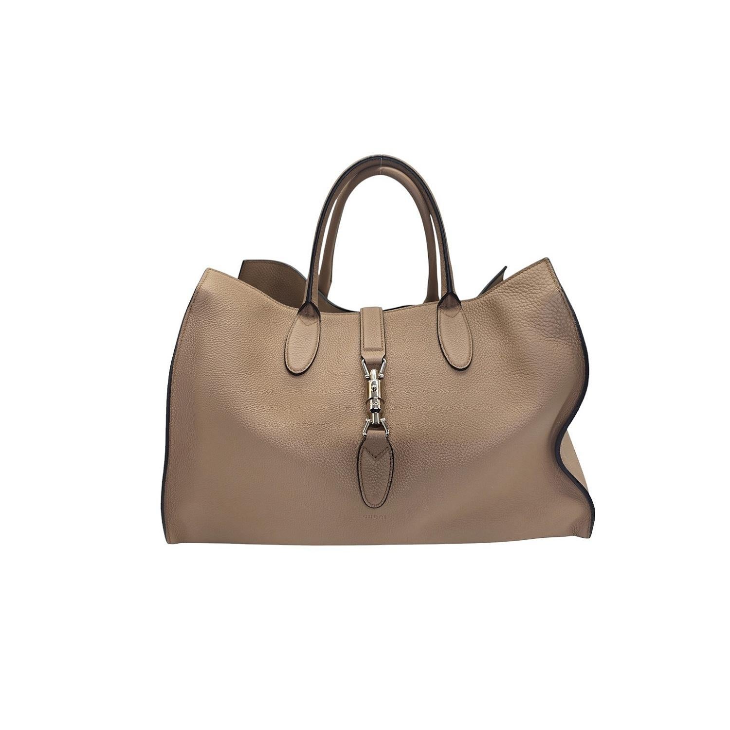 Gucci Soft Jackie Tasche mit großem Top-Griff, Leder mit Kieselsteinen (Braun) im Angebot