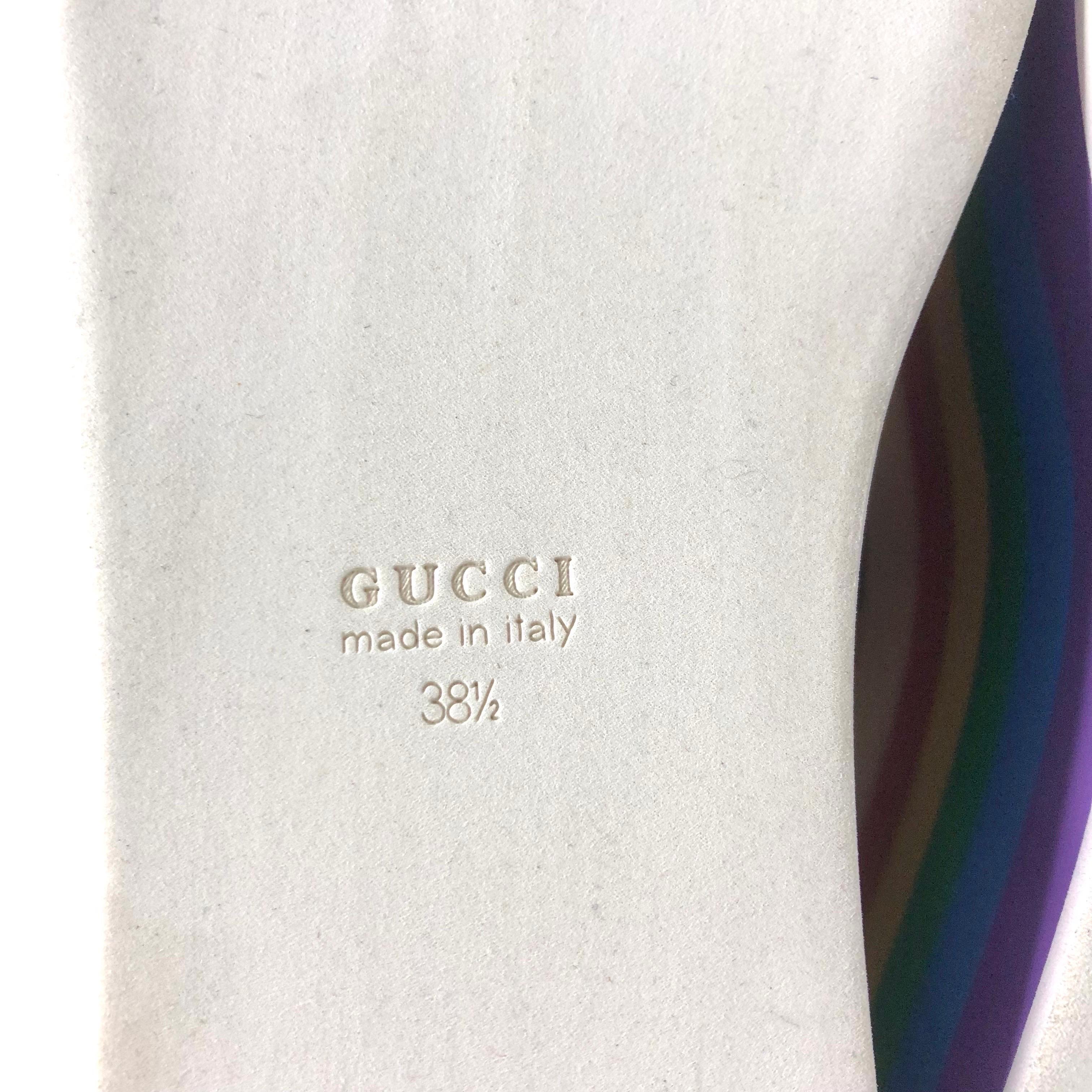 Gucci Peggy Mettalic Gold Rainbow Platform Lowtop Lace Up Sneakers 38.5 For Sale 6