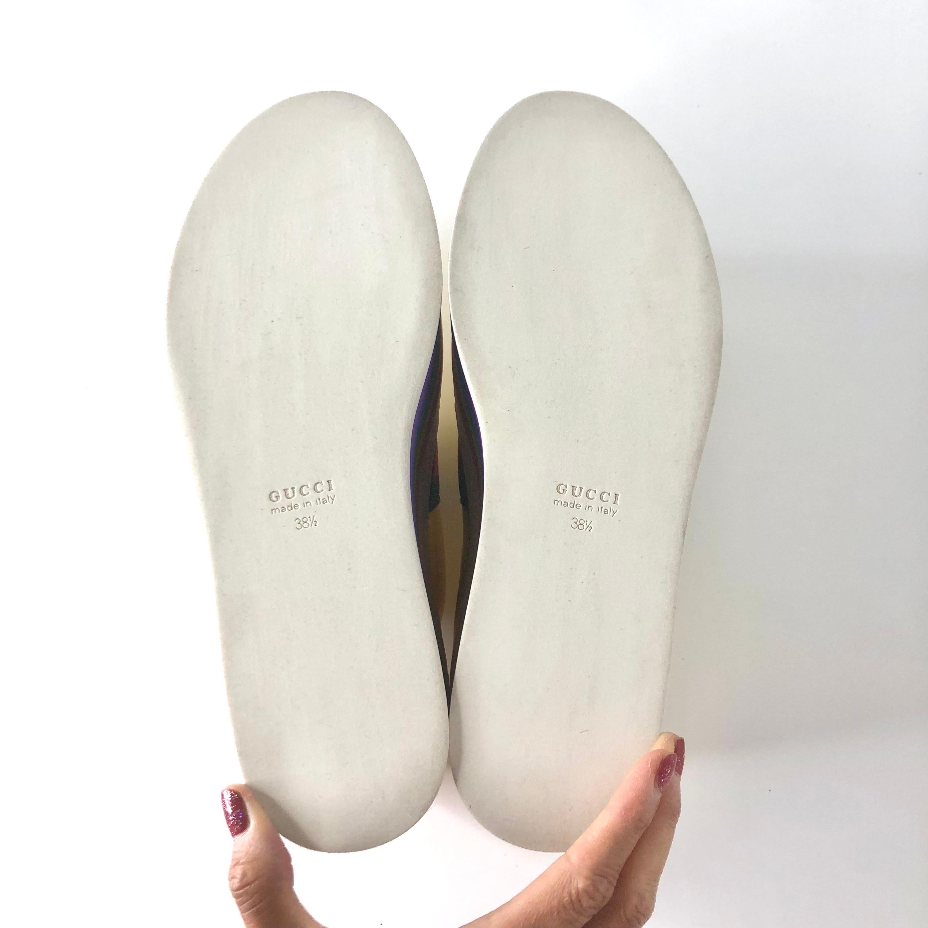 Gucci Peggy Mettalic Gold Rainbow Platform Lowtop Lace Up Sneakers 38.5 For Sale 5