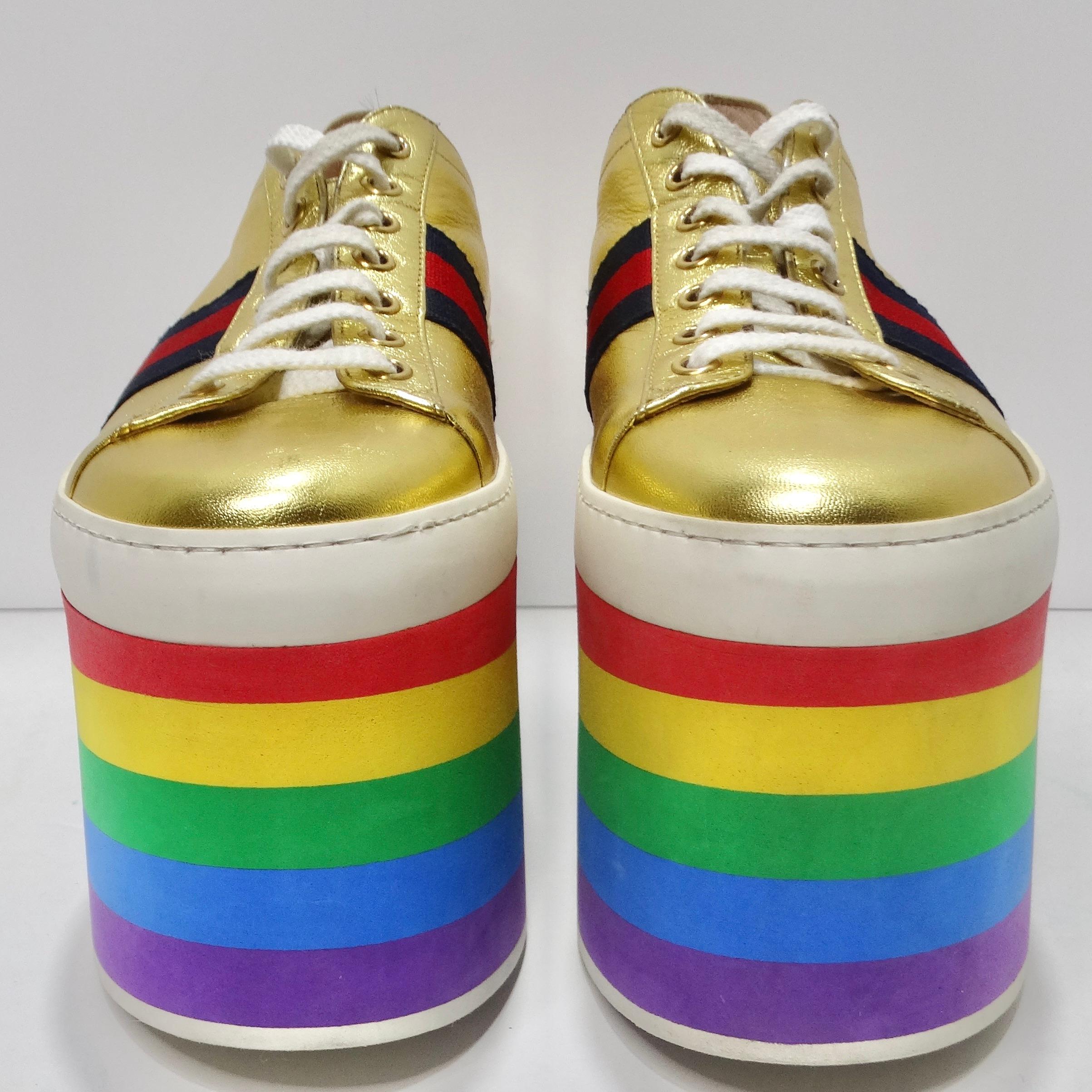 Women's or Men's Gucci Peggy Rainbow Platform Sneakers For Sale