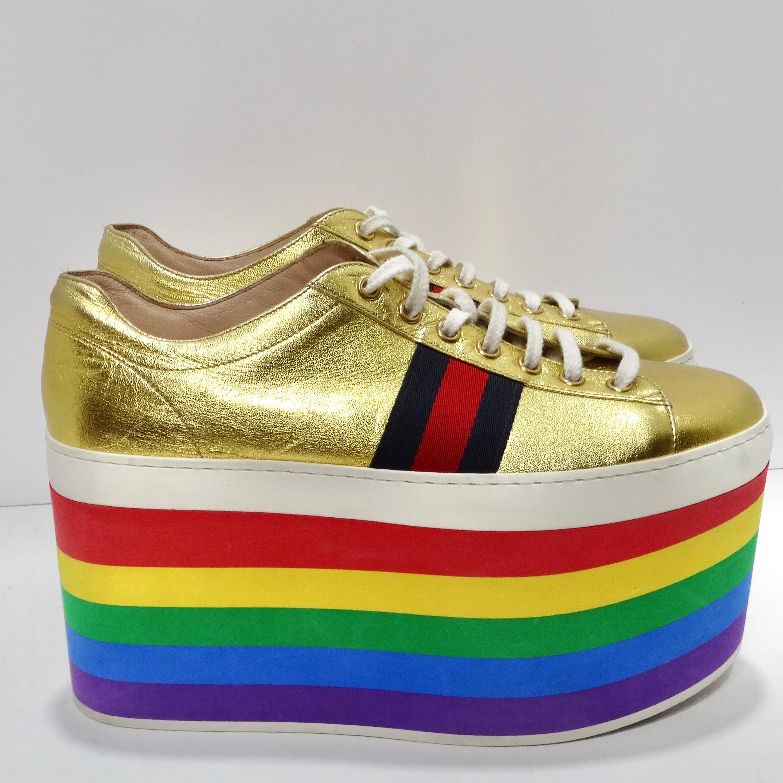 Gucci Peggy Rainbow Platform Sneakers In Excellent Condition For Sale In Scottsdale, AZ