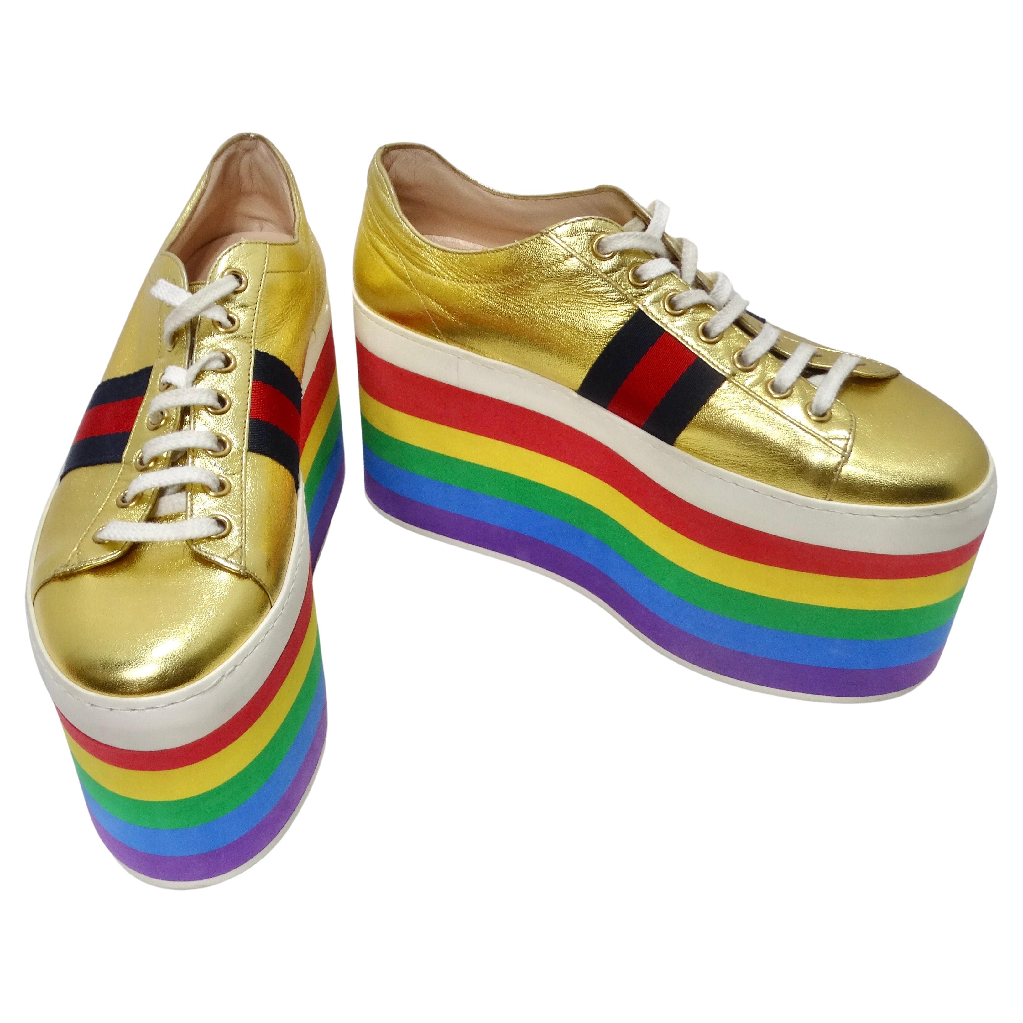 Gucci Peggy Rainbow Platform Sneakers For Sale