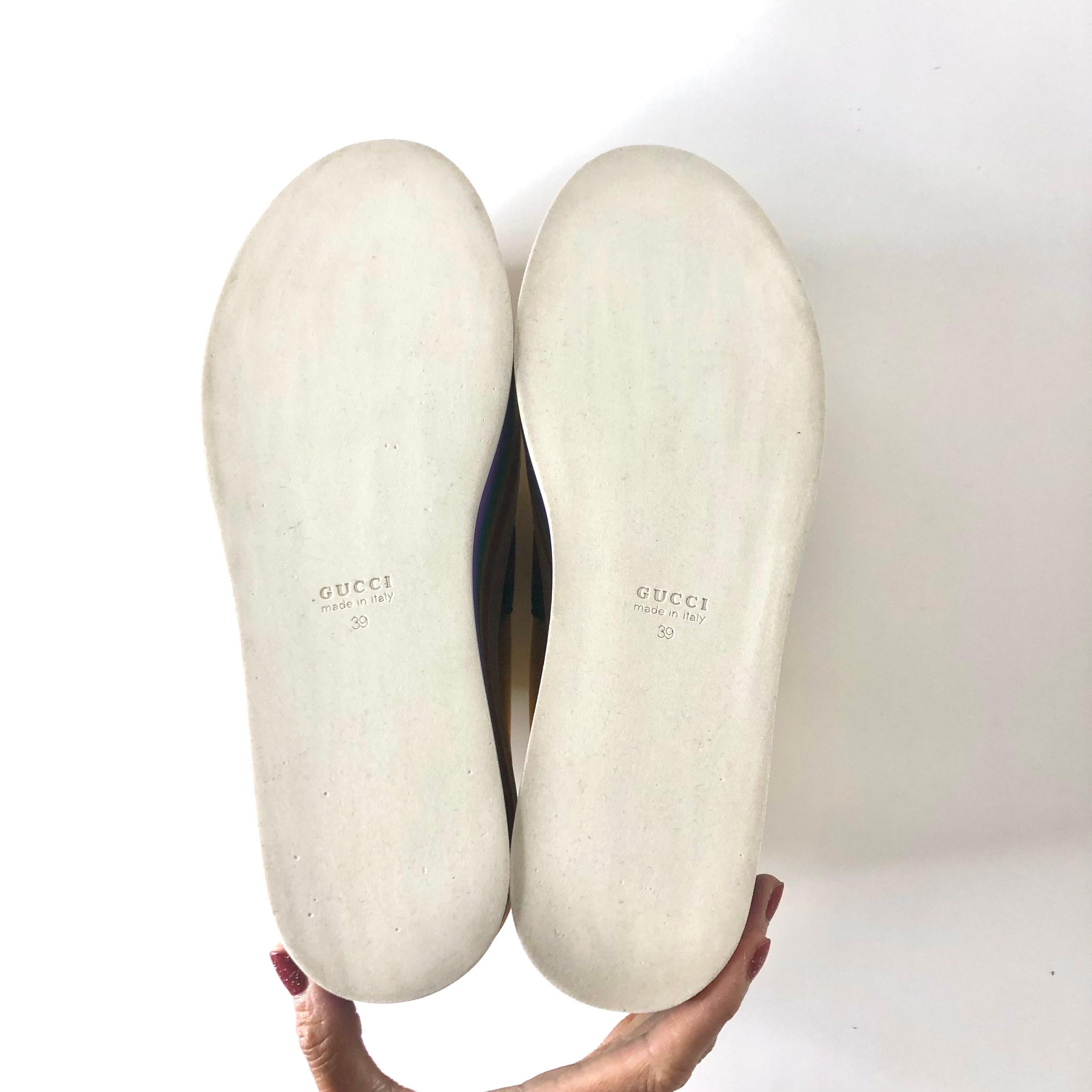 Gucci Peggy Rayas Arco Iris Oro Metálico Plataforma Zapatillas 39 en venta 6