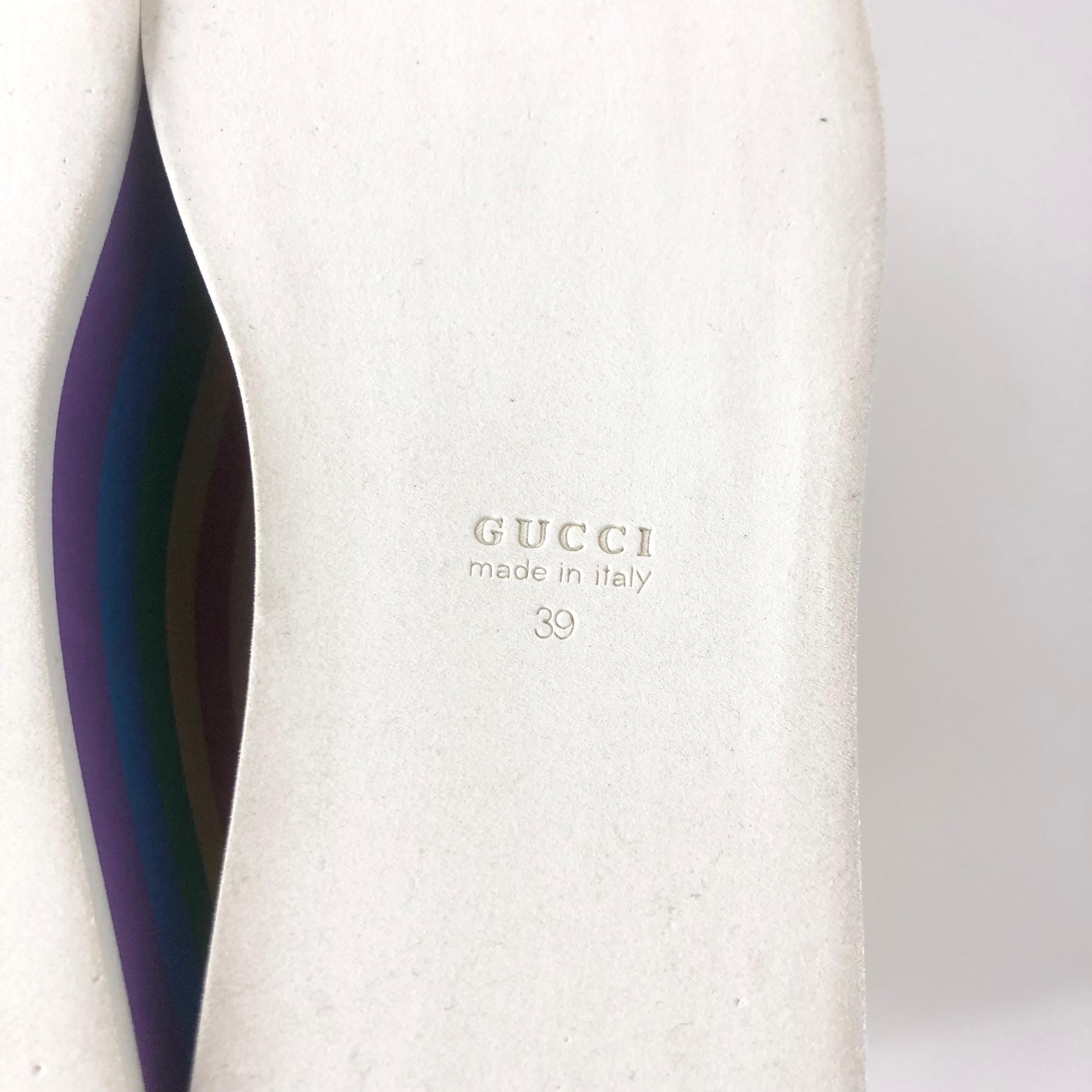 Gucci Peggy Rayas Arco Iris Oro Metálico Plataforma Zapatillas 39 en venta 7