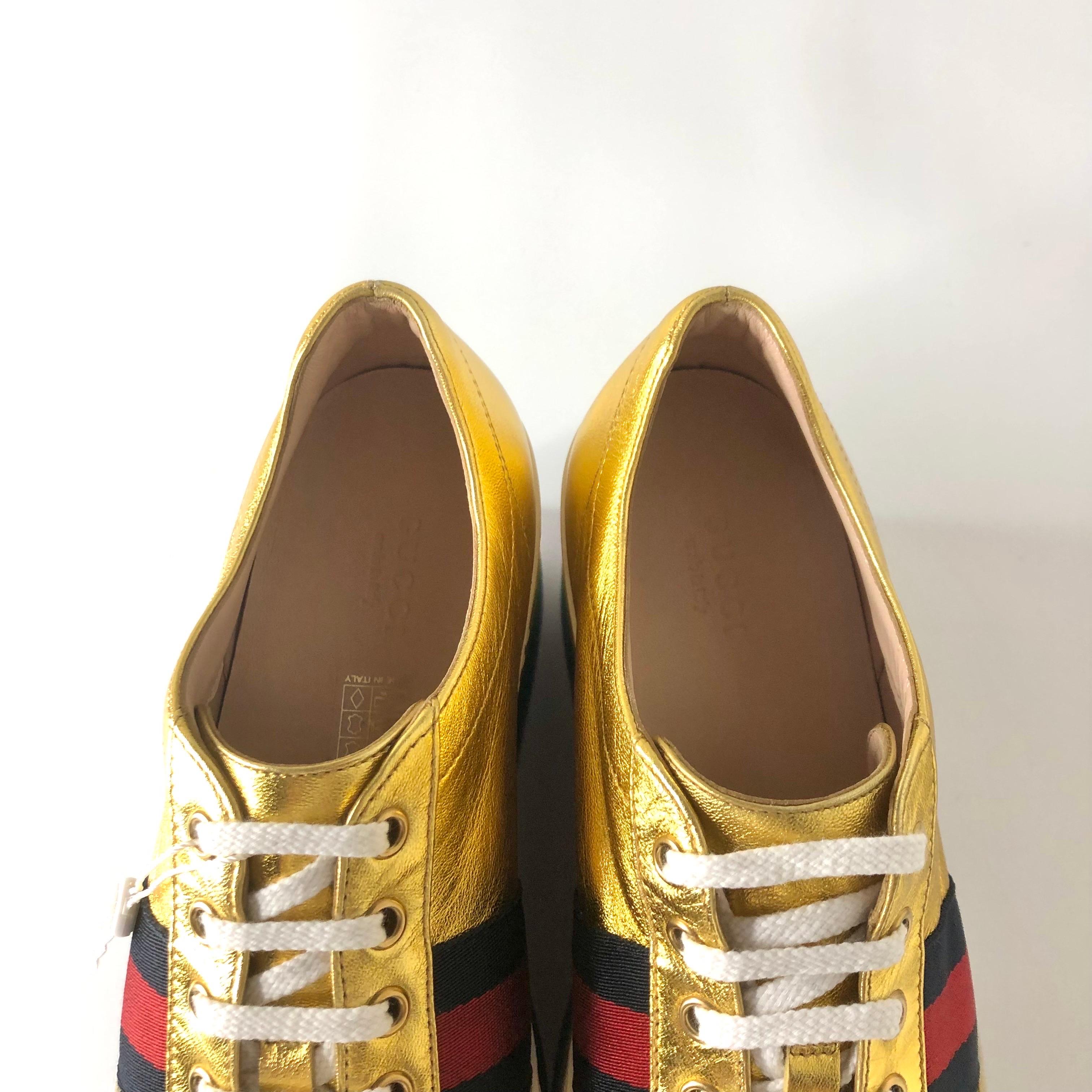 Gucci Peggy Rayas Arco Iris Oro Metálico Plataforma Zapatillas 39 en venta 1