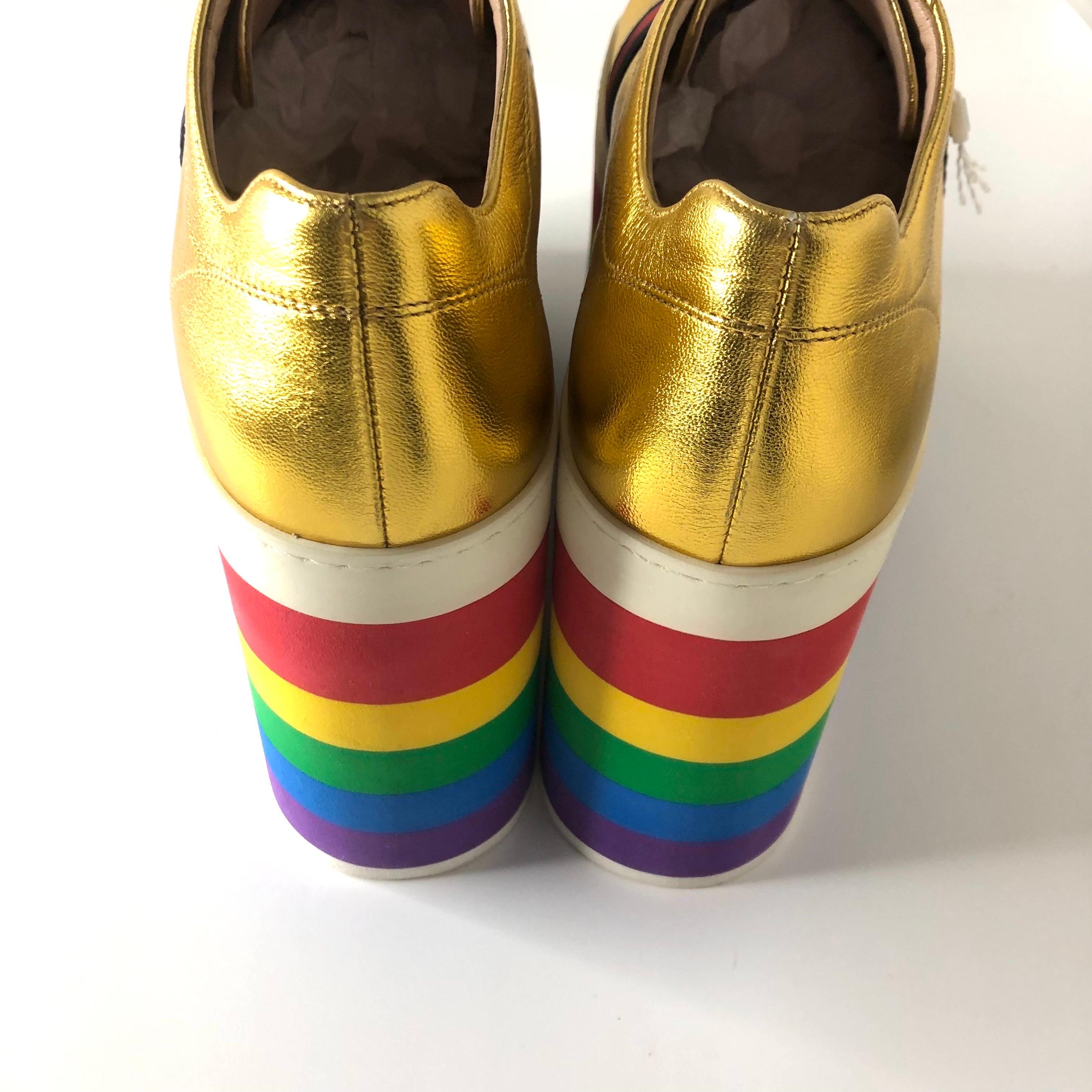 Gucci Peggy Rayas Arco Iris Oro Metálico Plataforma Zapatillas 39 en venta 3