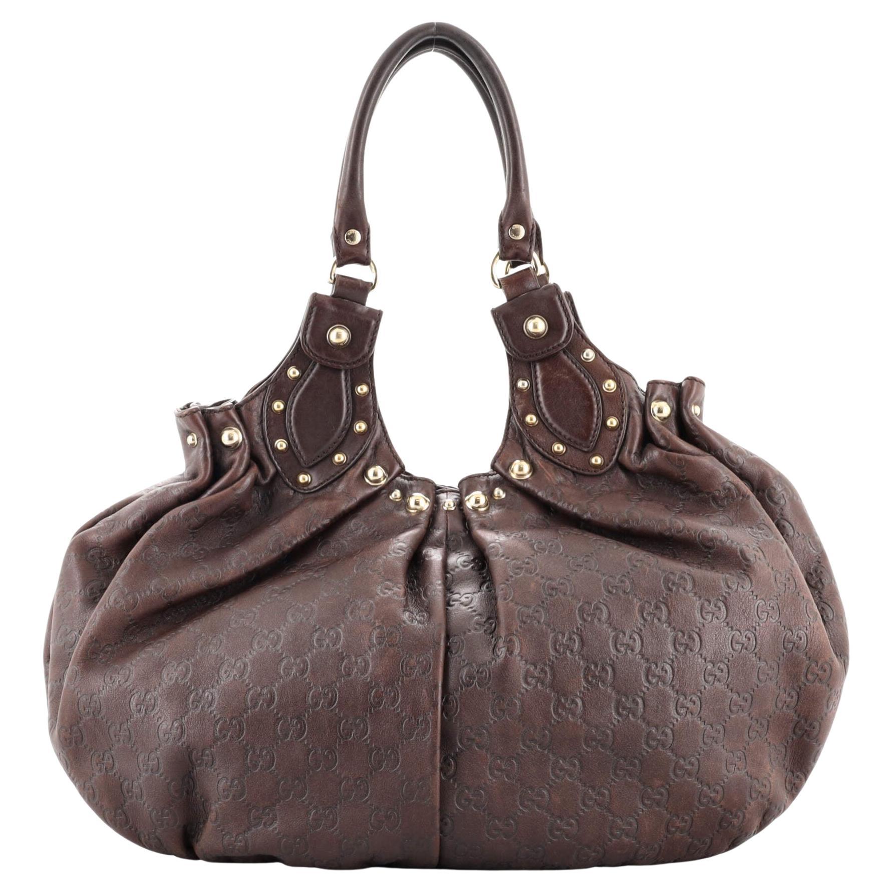 Vintage Gucci navy blue monogram canvas shoulder bag 1980s For Sale at