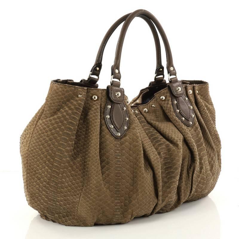 Brown Gucci Pelham Tote Studded Python Large