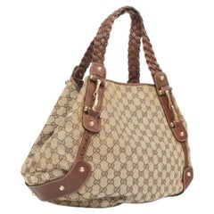 GUCCI Pelham Vintage beige GG monogram canvas brown braided handle boho bag