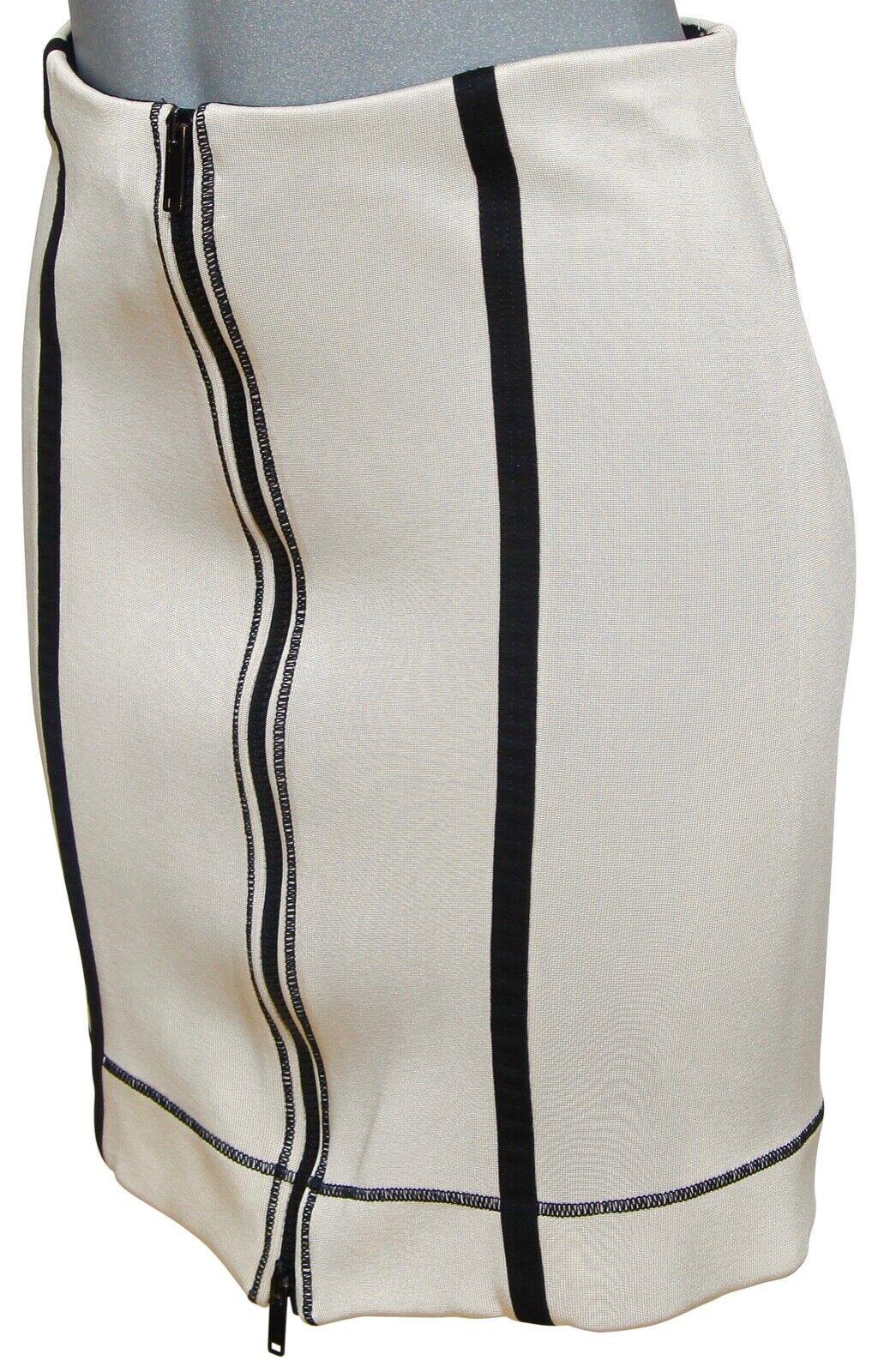 GUCCI Pencil Skirt Bodycon Viscose Zipper Ivory Black Sz 40 For Sale 1