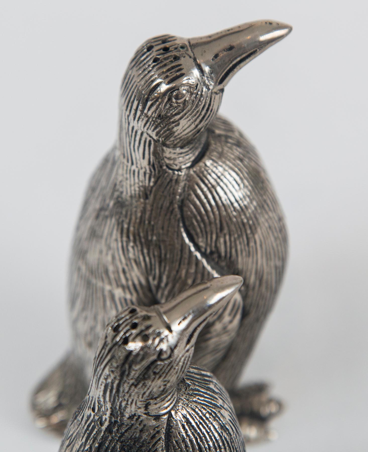 Mid-Century Modern Gucci Penguin Salt and Pepper Shakers, Silver Plate Over Pewter