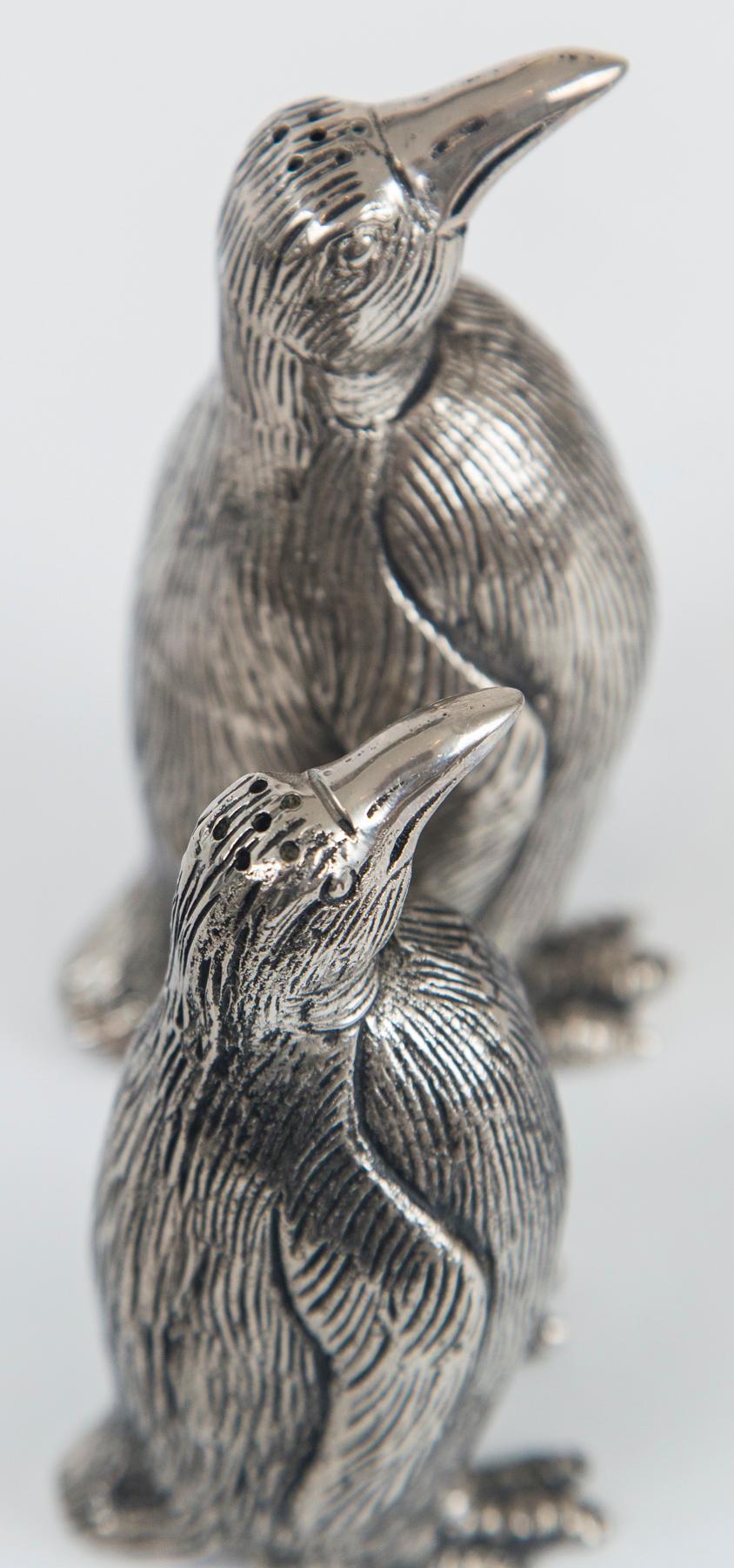 Italian Gucci Penguin Salt and Pepper Shakers, Silver Plate Over Pewter