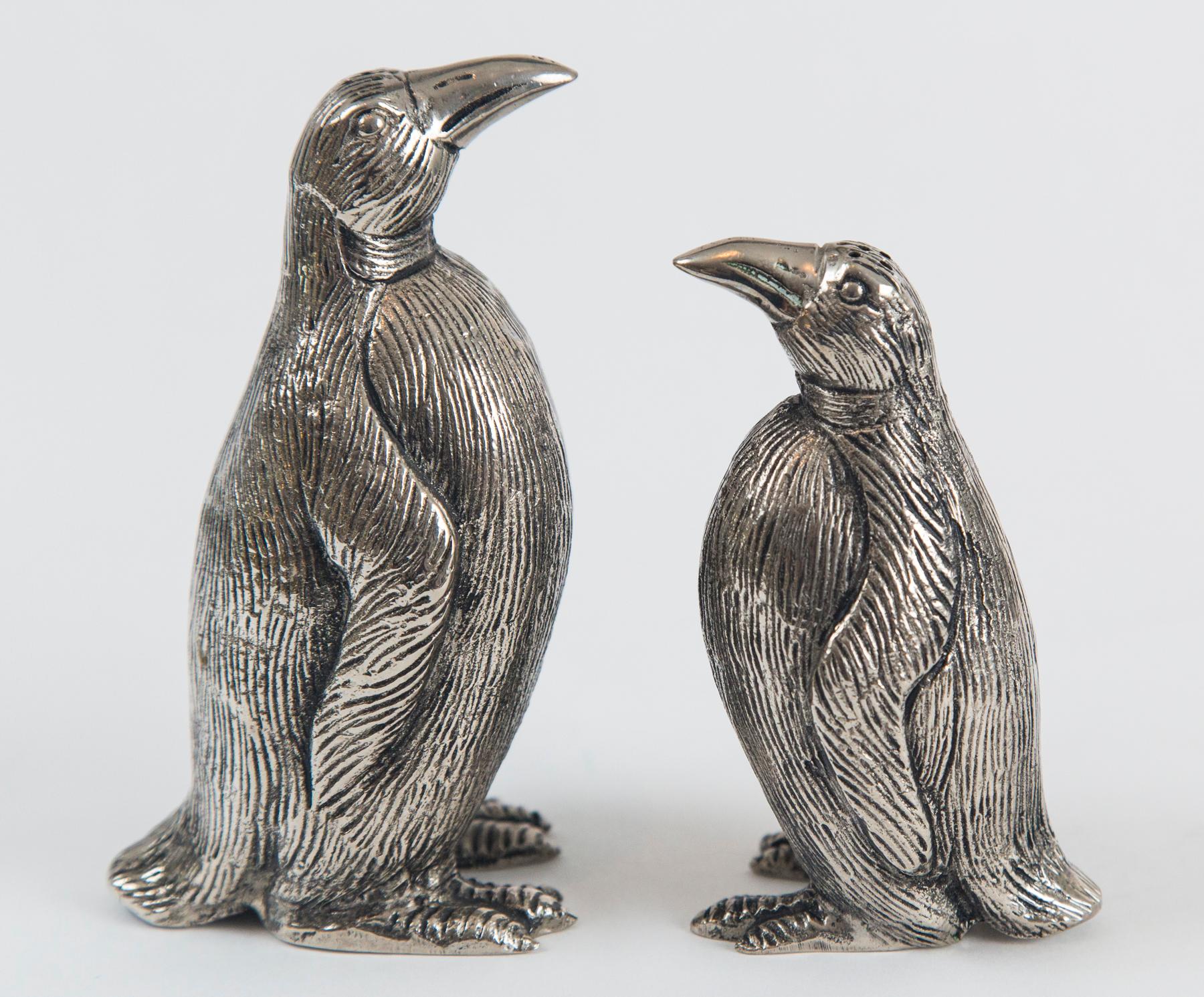 Late 20th Century Gucci Penguin Salt and Pepper Shakers, Silver Plate Over Pewter