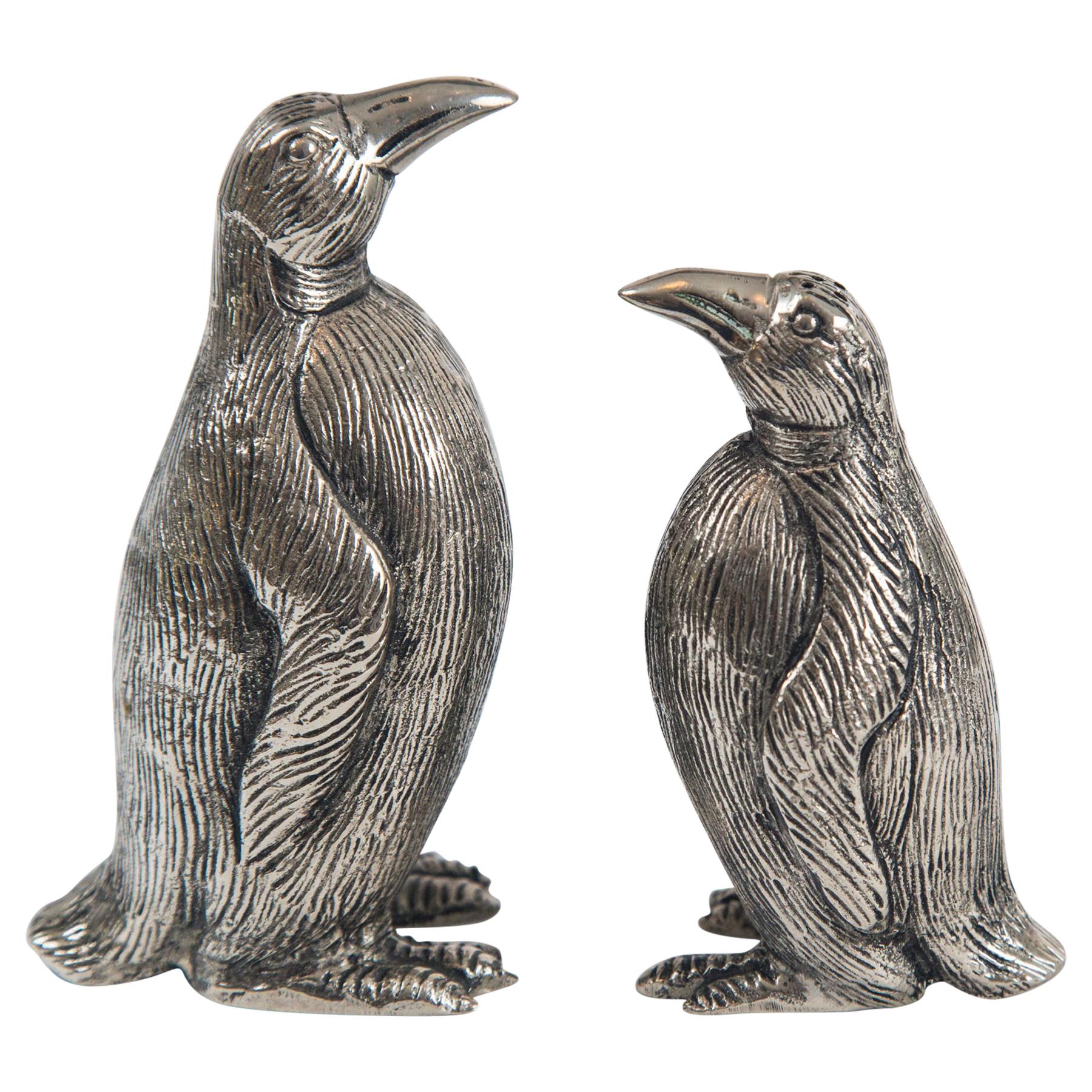Gucci Penguin Salt and Pepper Shakers, Silver Plate Over Pewter