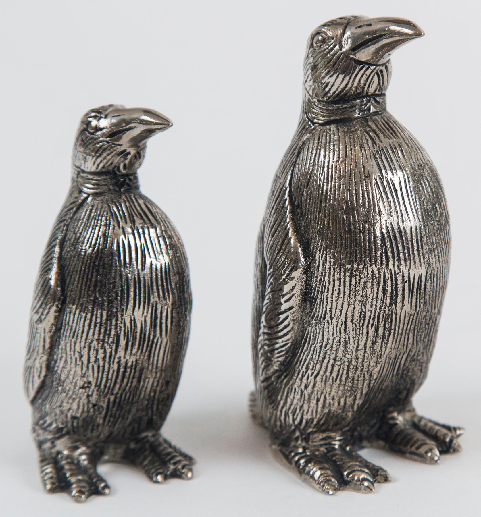 Mid-Century Modern Gucci Penguin Salt and Pepper Shakers, Silver Plate Over Pewter