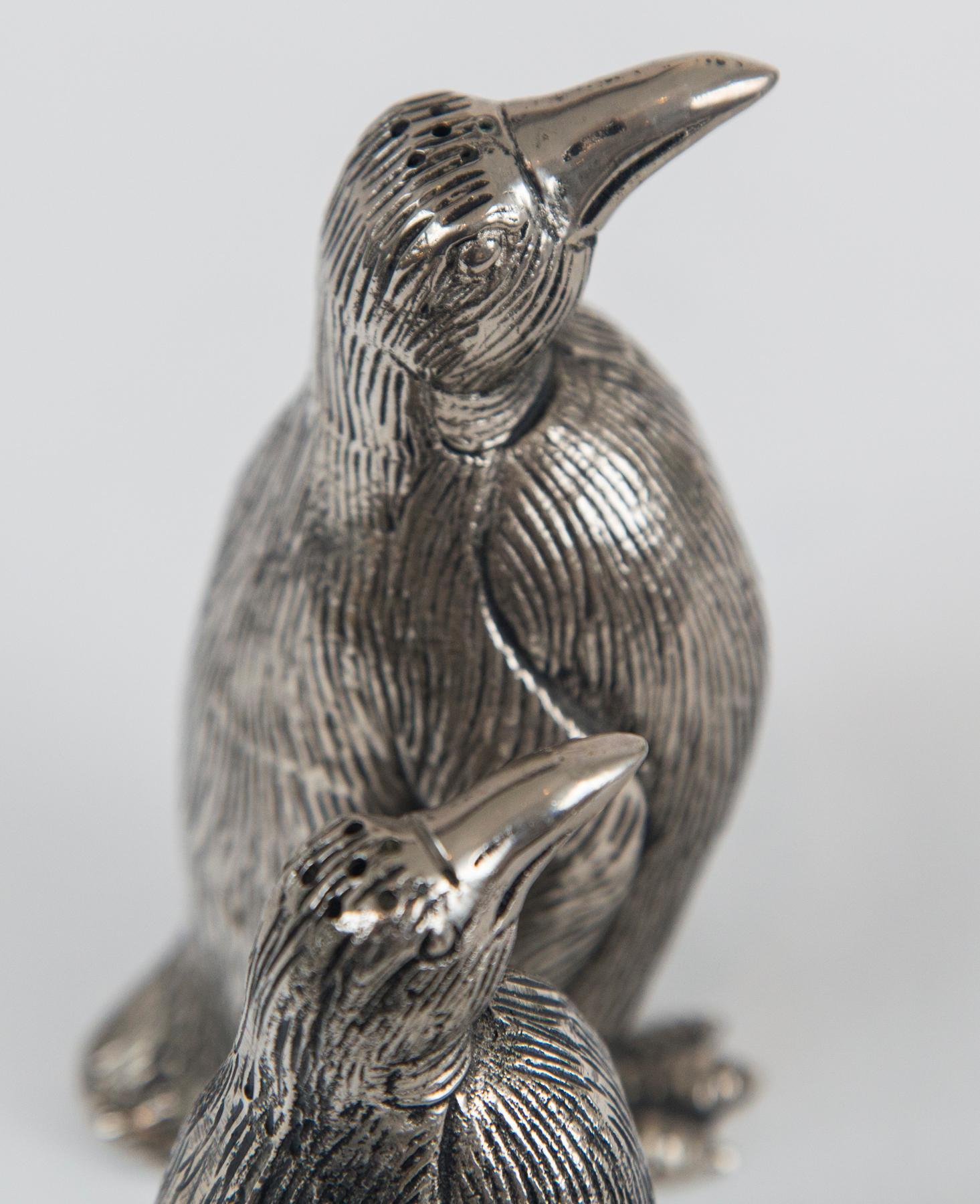 Italian Gucci Penguin Salt and Pepper Shakers, Silver Plate Over Pewter