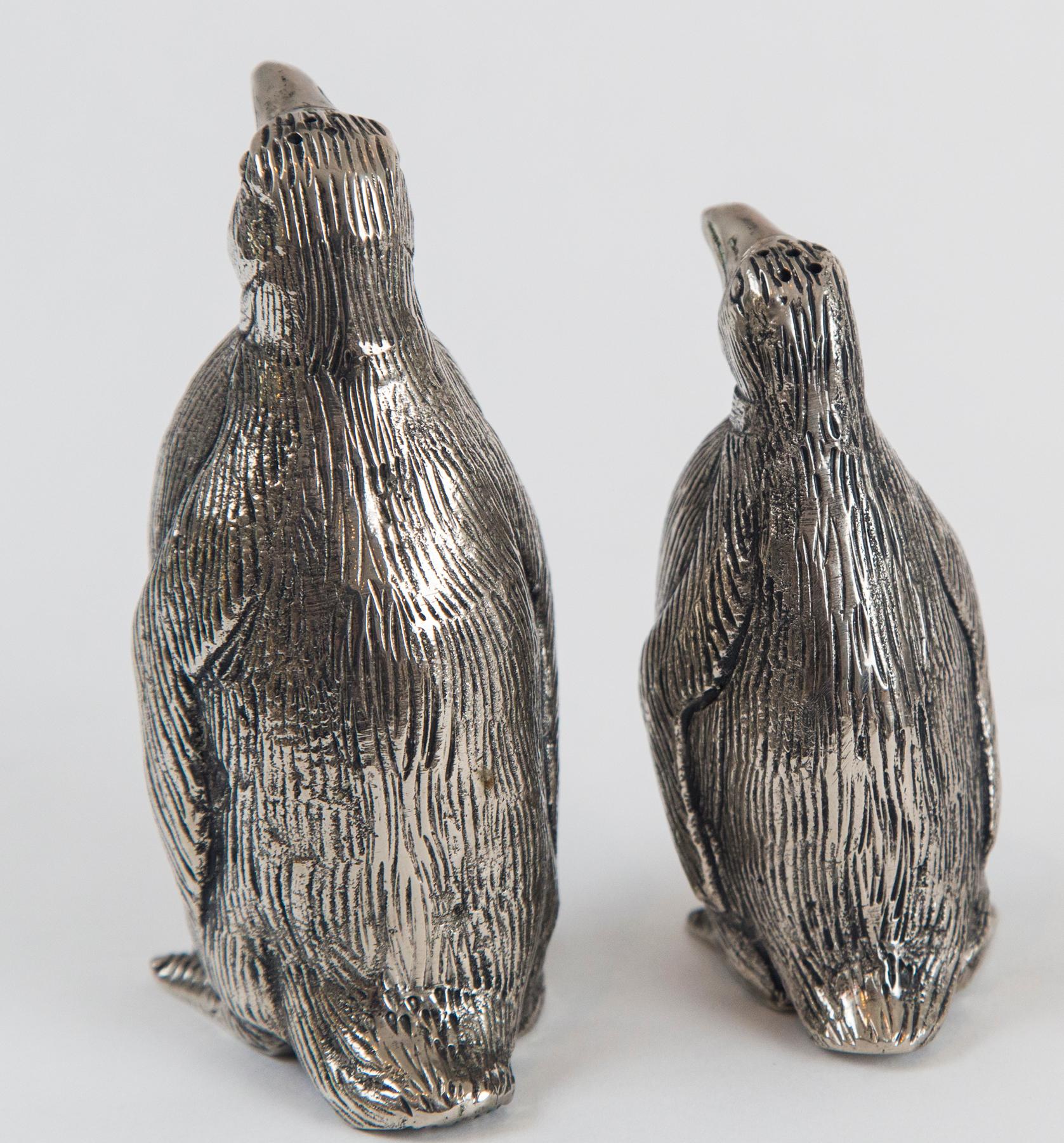 Late 20th Century Gucci Penguin Salt and Pepper Shakers, Silver Plate Over Pewter