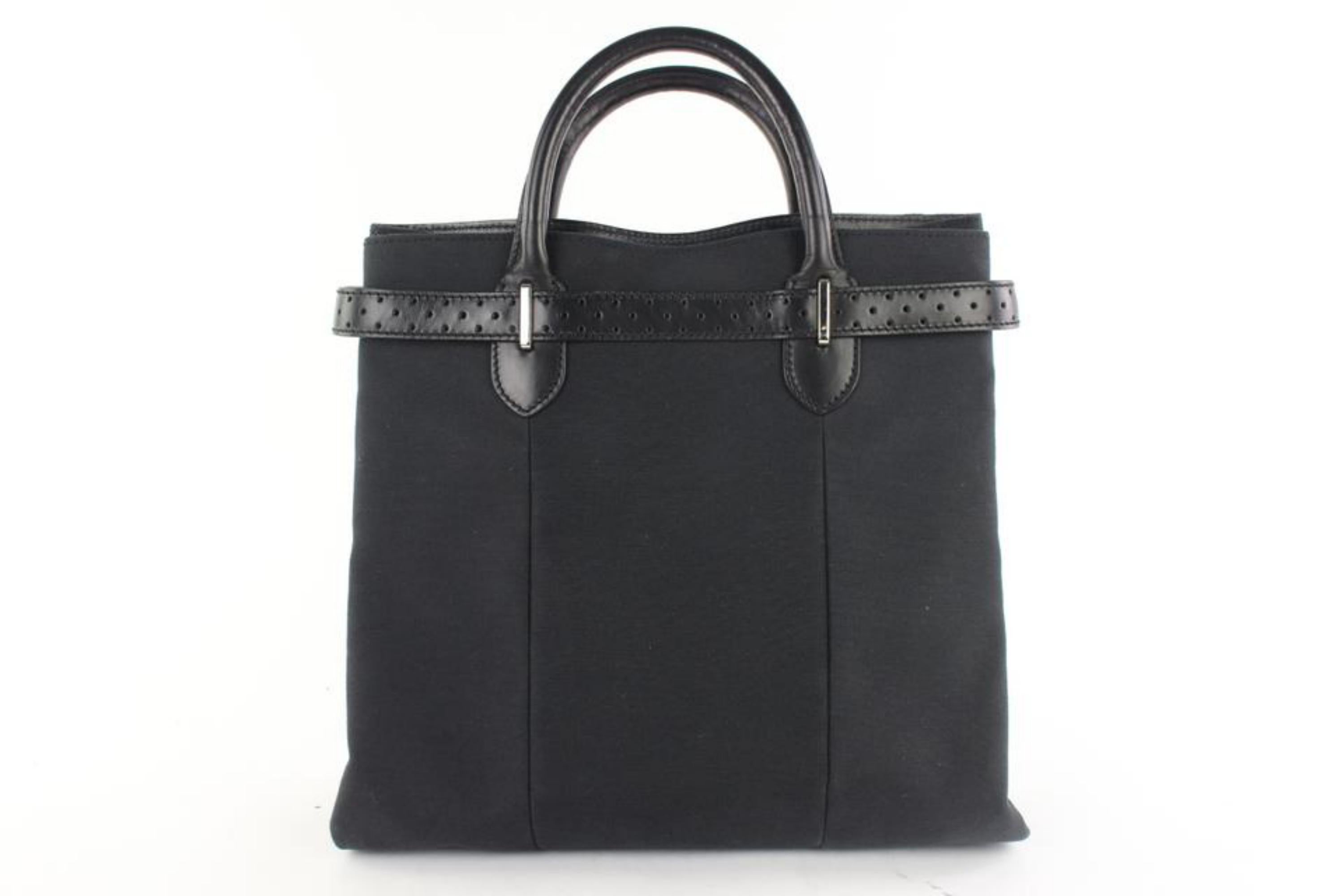 Gucci Perforated Belt 14gz0904 Black Canvas Tote For Sale 4
