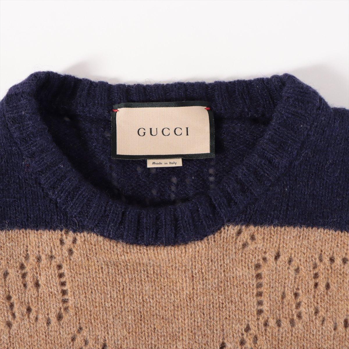 Gucci Sudadera de punto a rayas con dibujo GG perforado Marrón x Azul Marino en Bueno Estado en Humacao, PR