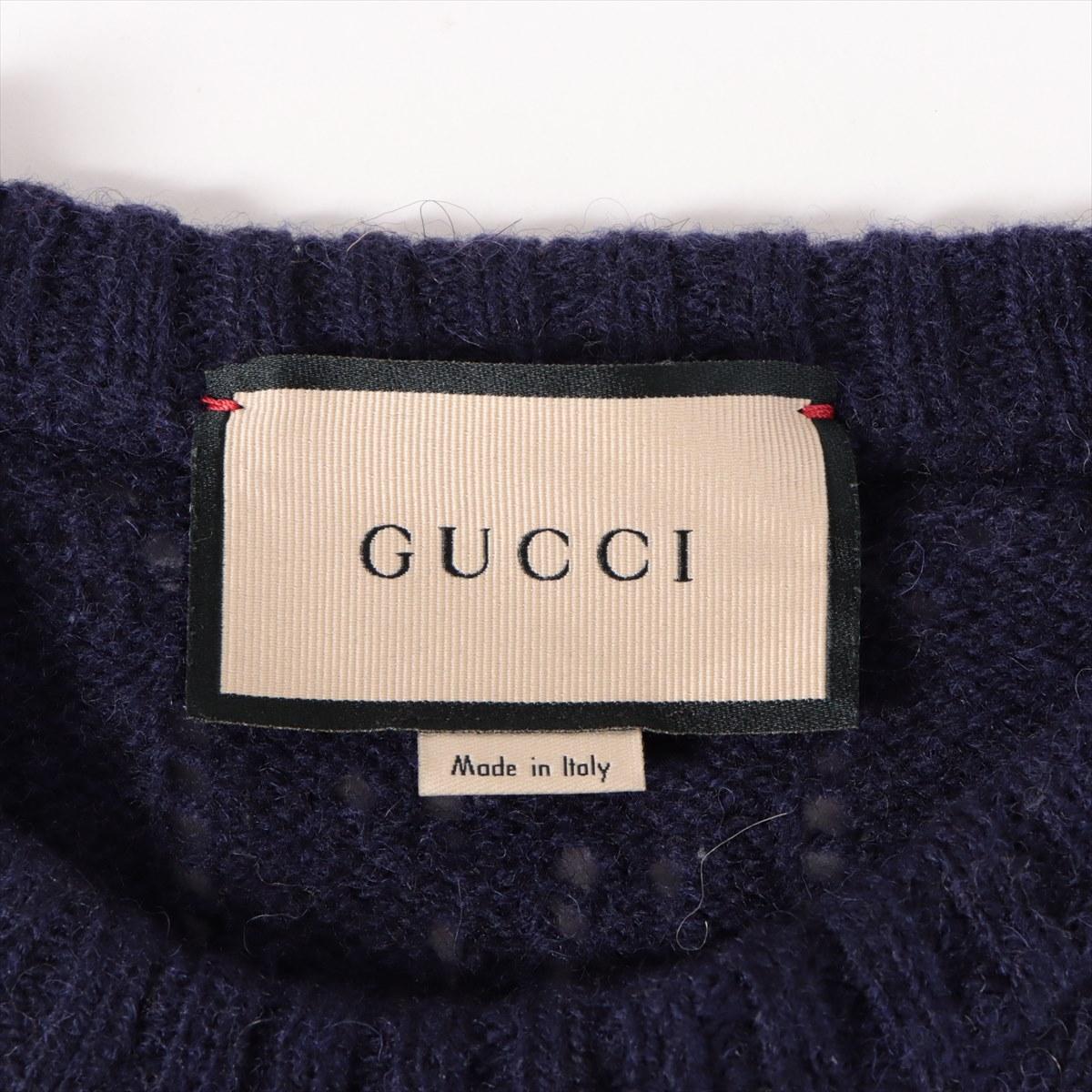 Gucci Sudadera de punto a rayas con dibujo GG perforado Marrón x Azul Marino 1