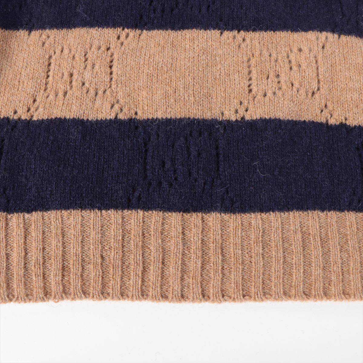 Gucci Sudadera de punto a rayas con dibujo GG perforado Marrón x Azul Marino 3