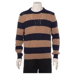 Gucci Sudadera de punto a rayas con dibujo GG perforado Marrón x Azul Marino