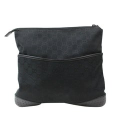 Vintage Gucci Perforated Zip Pouch 869954 Black Canvas Clutch