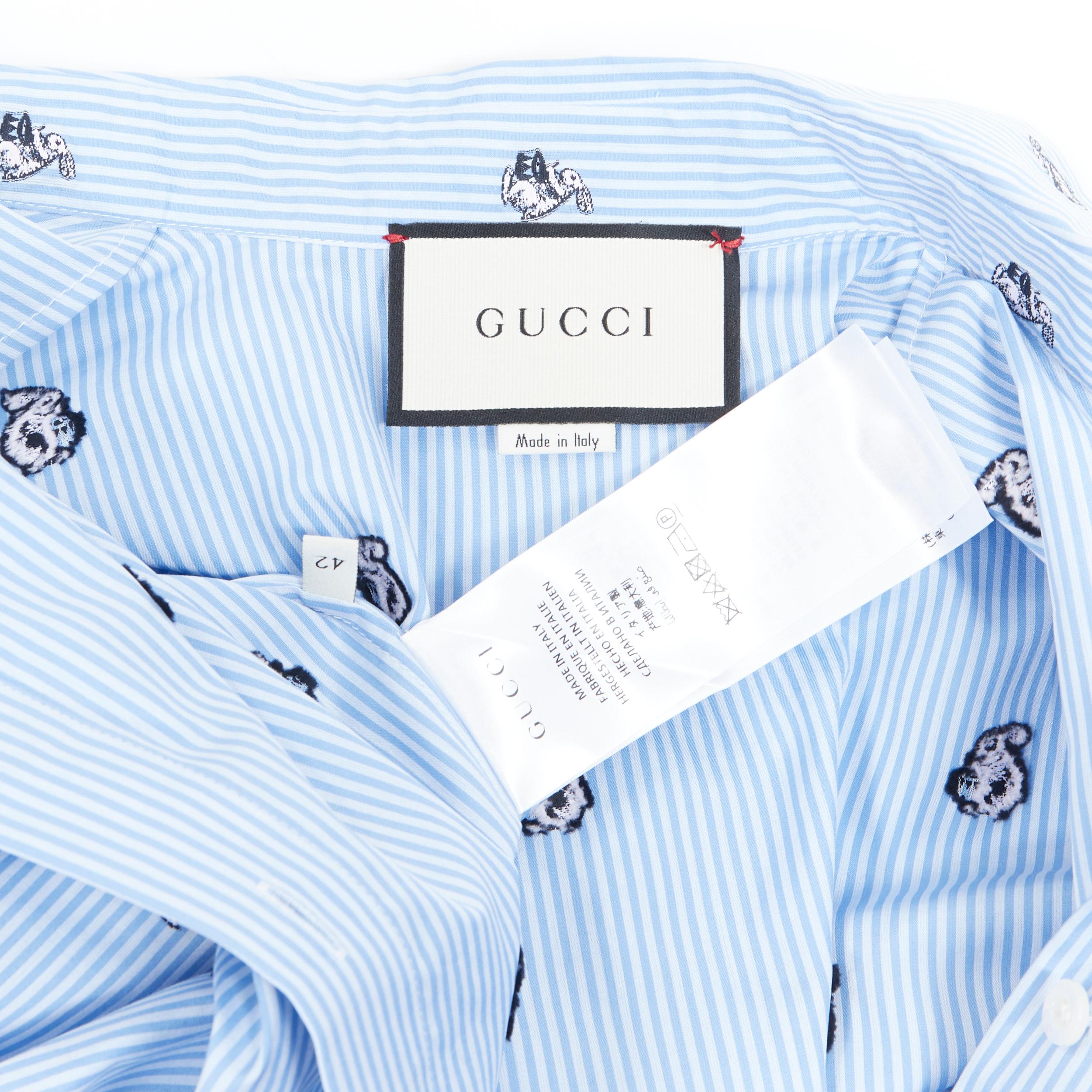 GUCCI Peter Rabbit blue white striped print grosgrain bow long sleeve shirt IT42 2