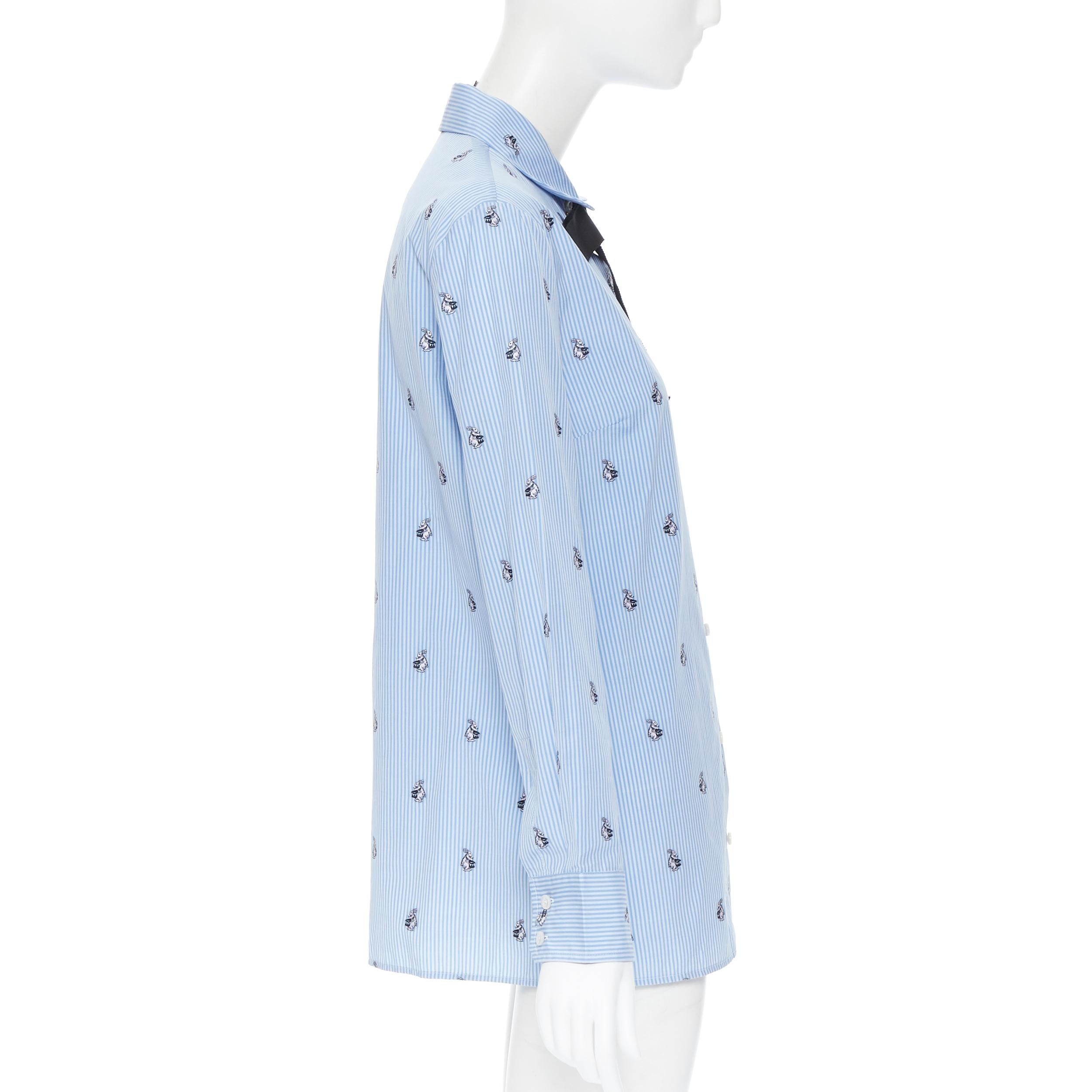 De las mujeres GUCCI Peter Rabbit azul blanco estampado de rayas lazo grosgrain camisa de manga larga IT42