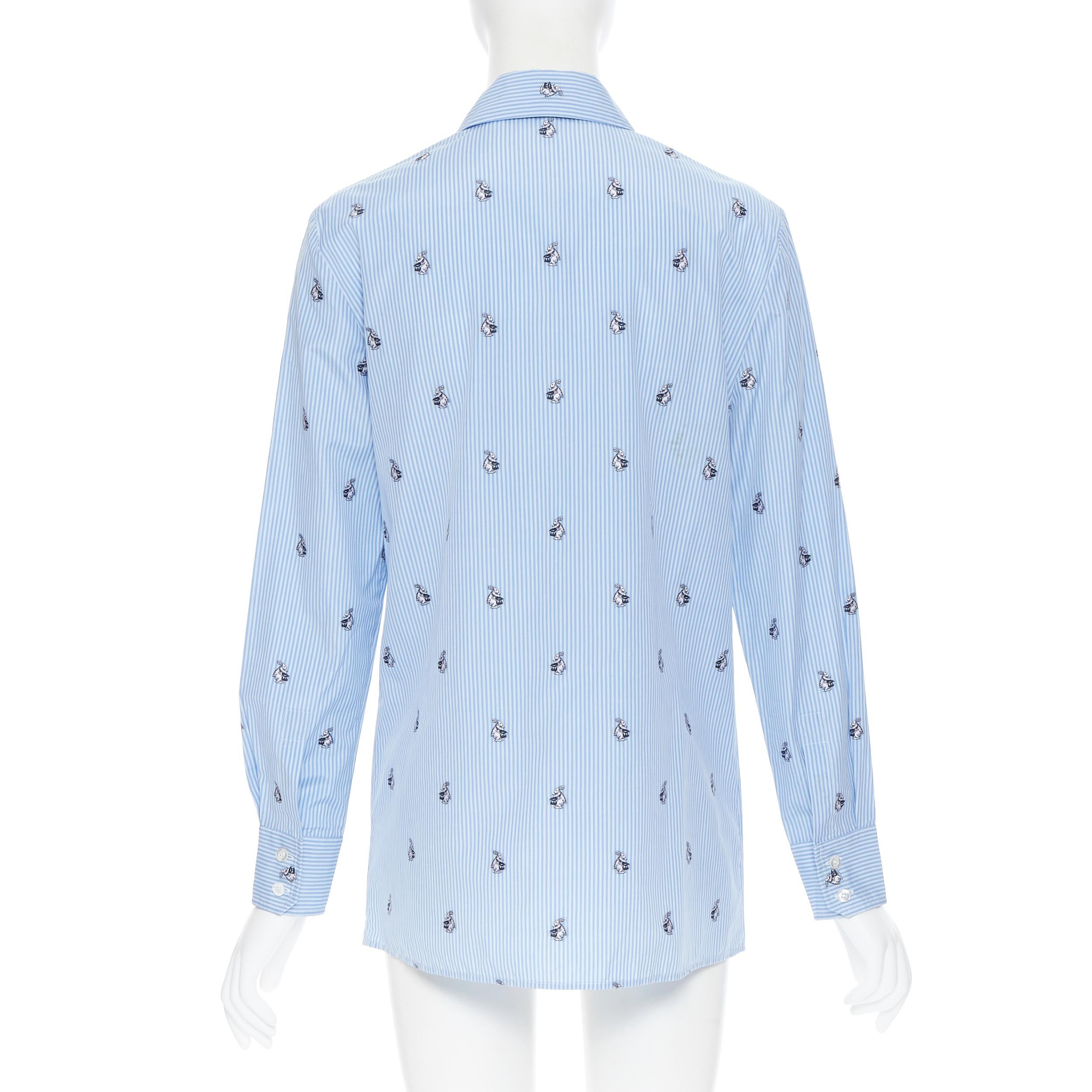 GUCCI Peter Rabbit azul blanco estampado de rayas lazo grosgrain camisa de manga larga IT42 1