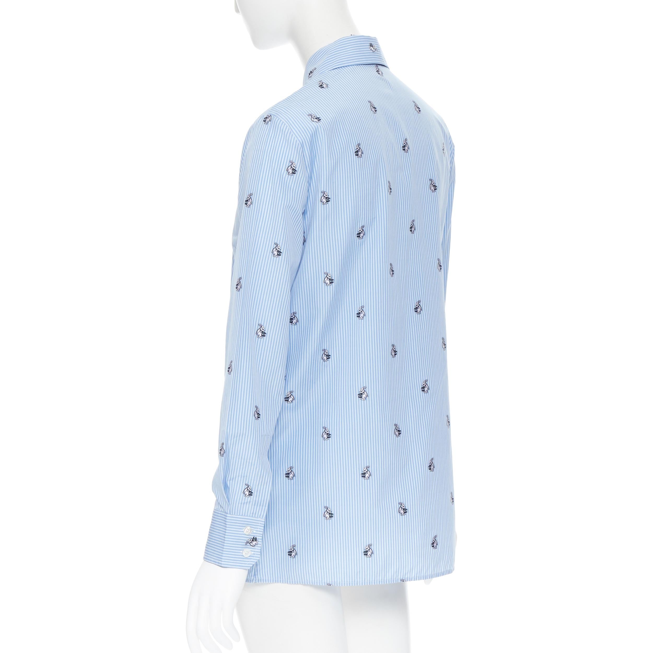 GUCCI Peter Rabbit blue white striped print grosgrain bow long sleeve shirt IT42 In Excellent Condition In Hong Kong, NT