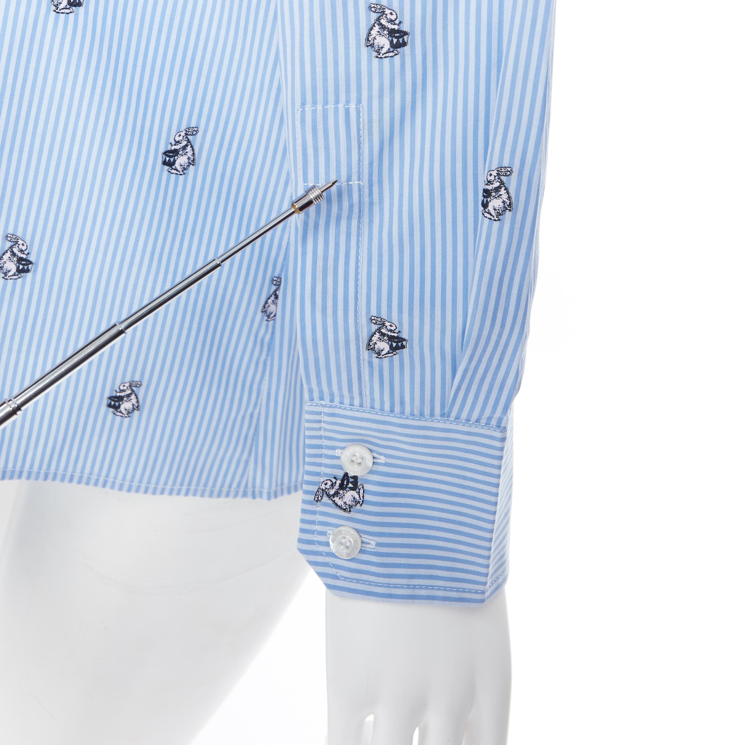 Women's GUCCI Peter Rabbit blue white striped print grosgrain bow long sleeve shirt IT42