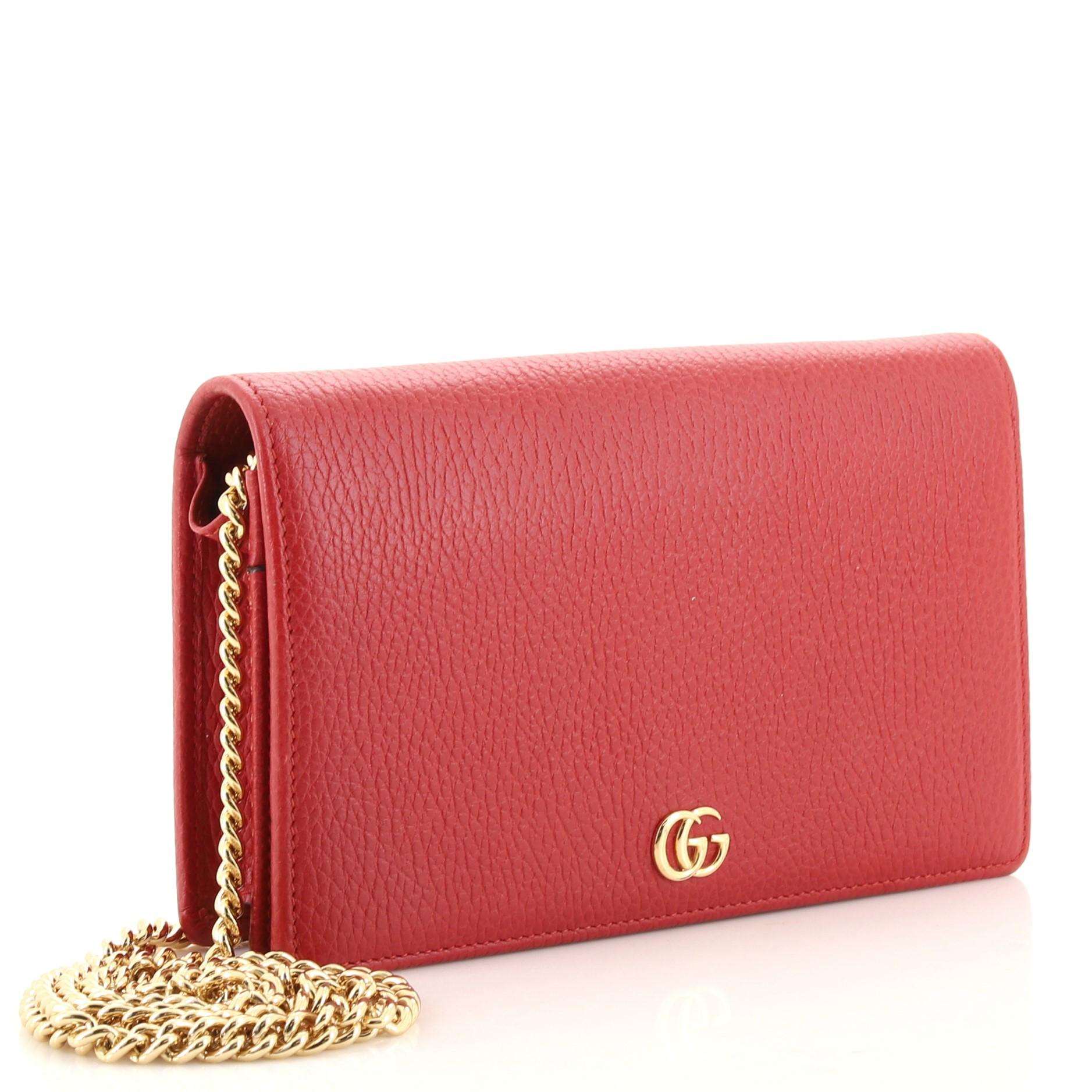 Petite gg marmont leather flap wallet on a chain sales