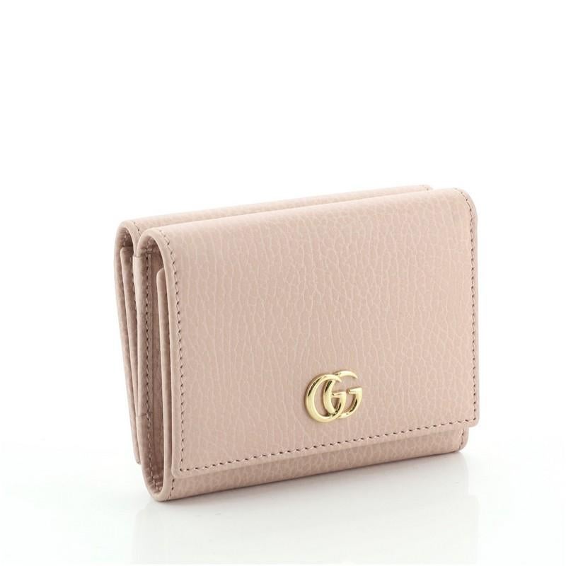 Beige Gucci Petite GG Marmont Trifold Wallet Leather Compact