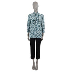 GUCCI petrol blue silk 2016 PRINTED PUSSY BOW Blouse Shirt 40 S