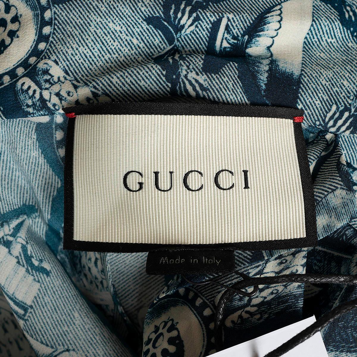 GUCCI petrol blue silk 2016 PRINTED PUSSY BOW Blouse Shirt 40 S For Sale 3