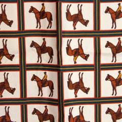GUCCI petrol blue silk HORSE PRINTED 90 Scarf
