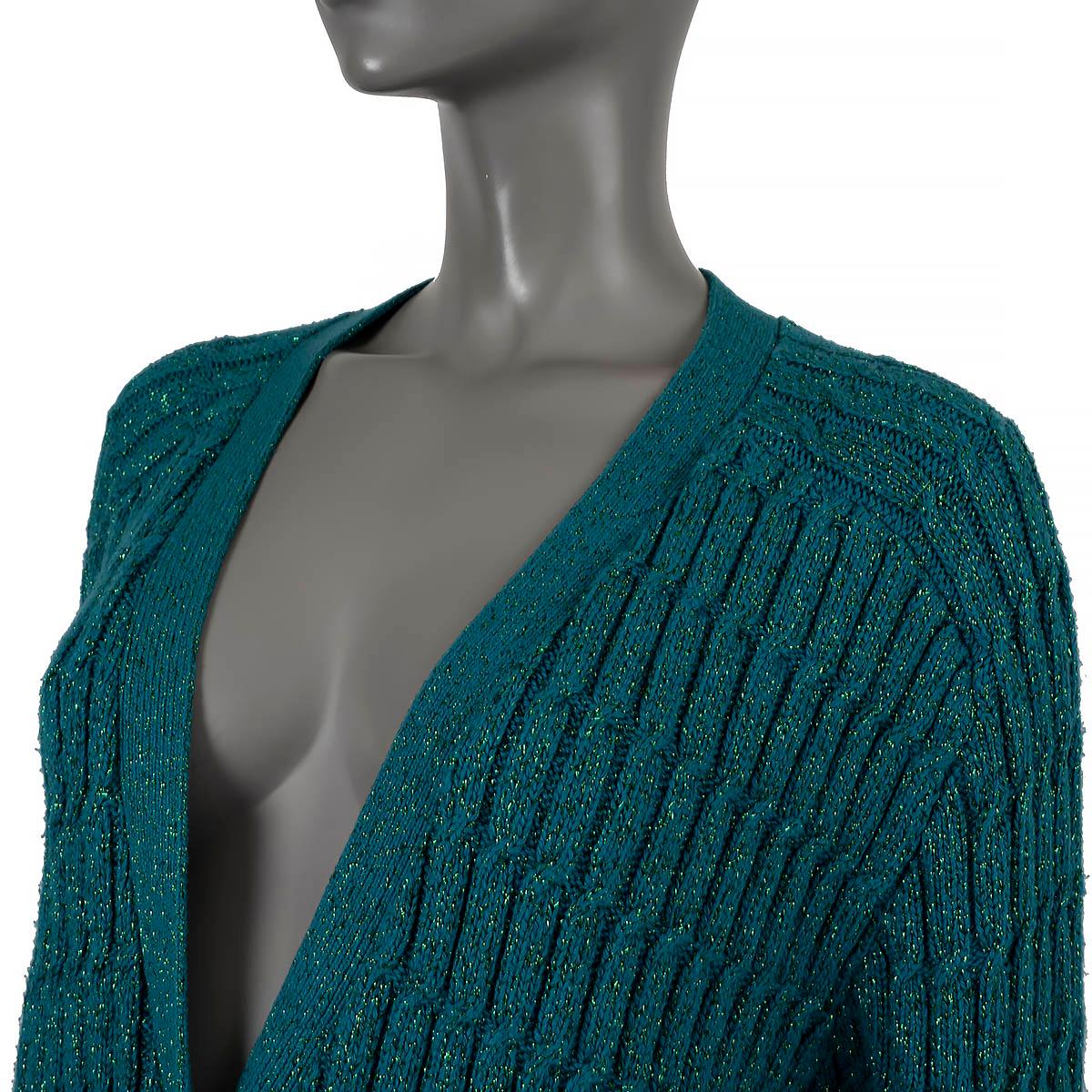 GUCCI petrol blue wool LUREX CABLE KNIT OVERSIZED Cardigan Sweater S For Sale 1