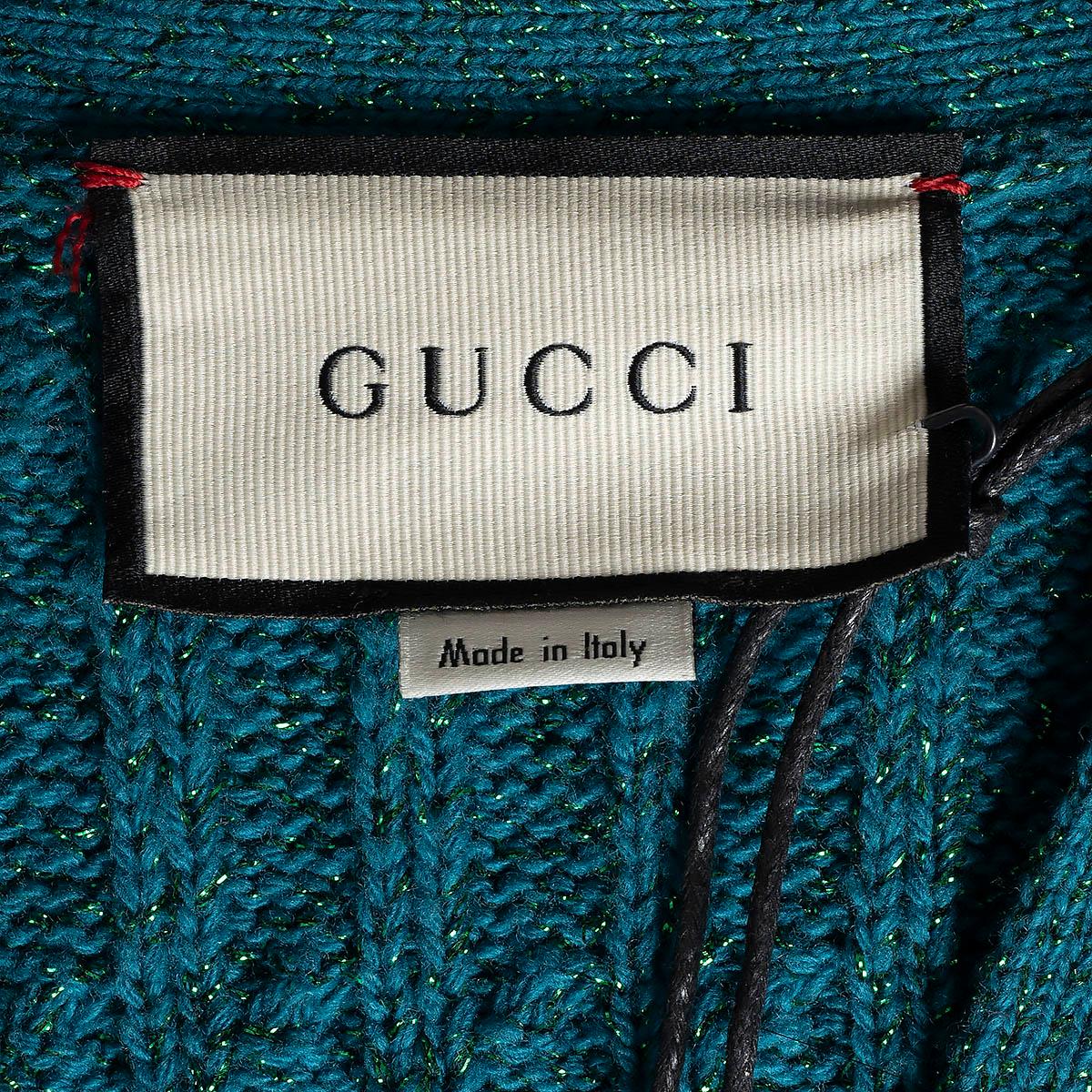 GUCCI petrol blue wool LUREX CABLE KNIT OVERSIZED Cardigan Sweater S For Sale 3