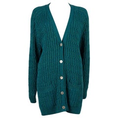 Gucci, lana blu petrolio, LUREX CABLE KNIT OVERSIZED Cardigan Maglione S