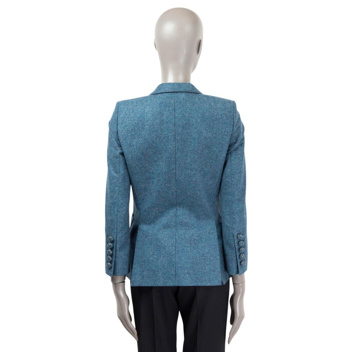 GUCCI petrol blue wool TWEED Blazer Jacket 40 S In Excellent Condition For Sale In Zürich, CH