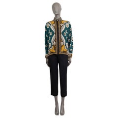 VALENTINO petrol yellow brown silk FLORAL 2015 Blouse Shirt 44 L
