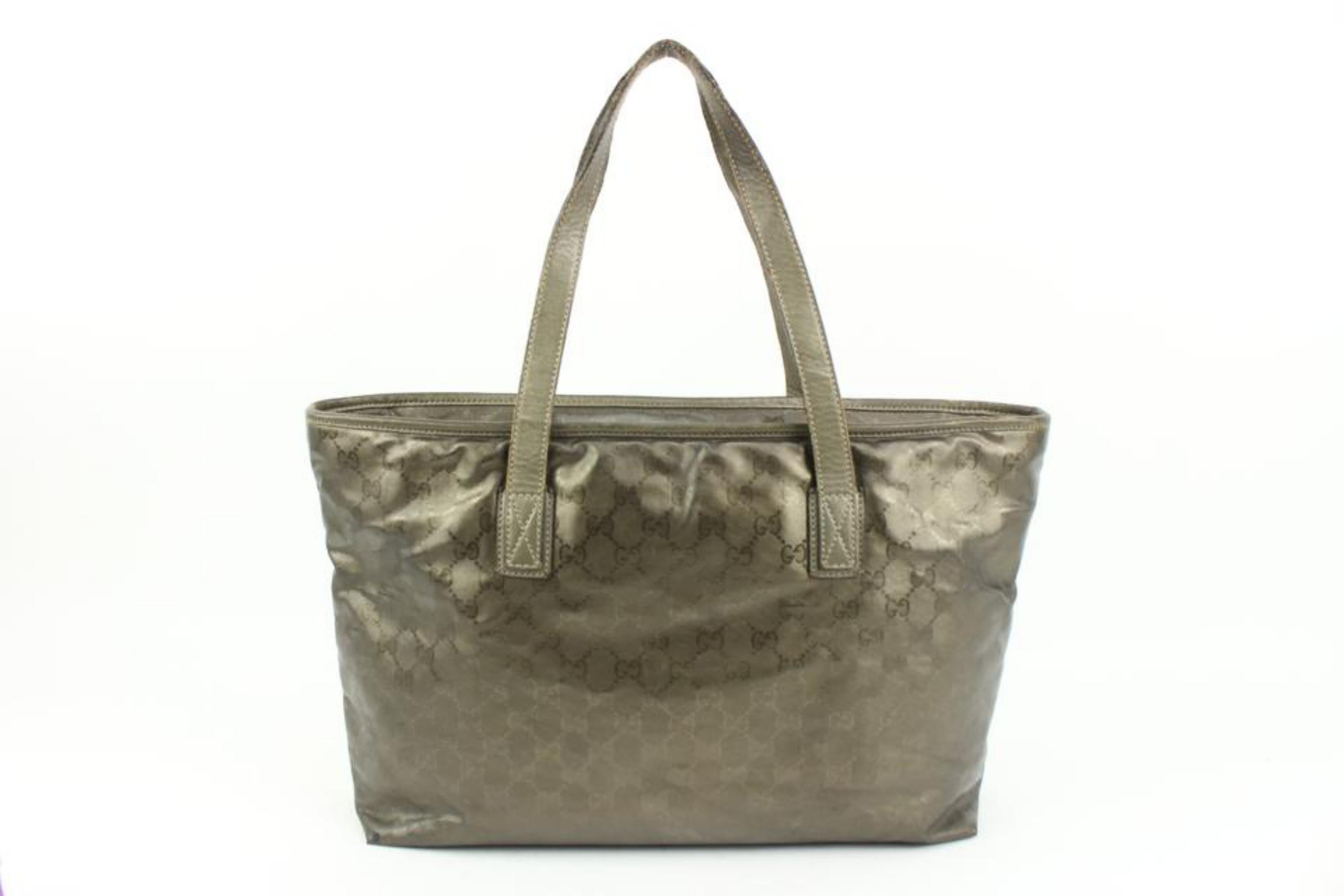 Women's Gucci Pewter Silver Imprime Monogram Medium Zippered Shopping Tote 12g419s For Sale