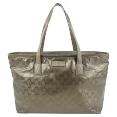 Gucci Pewter Silver Imprime Monogram Medium Zippered Shopping Tote 12g419s