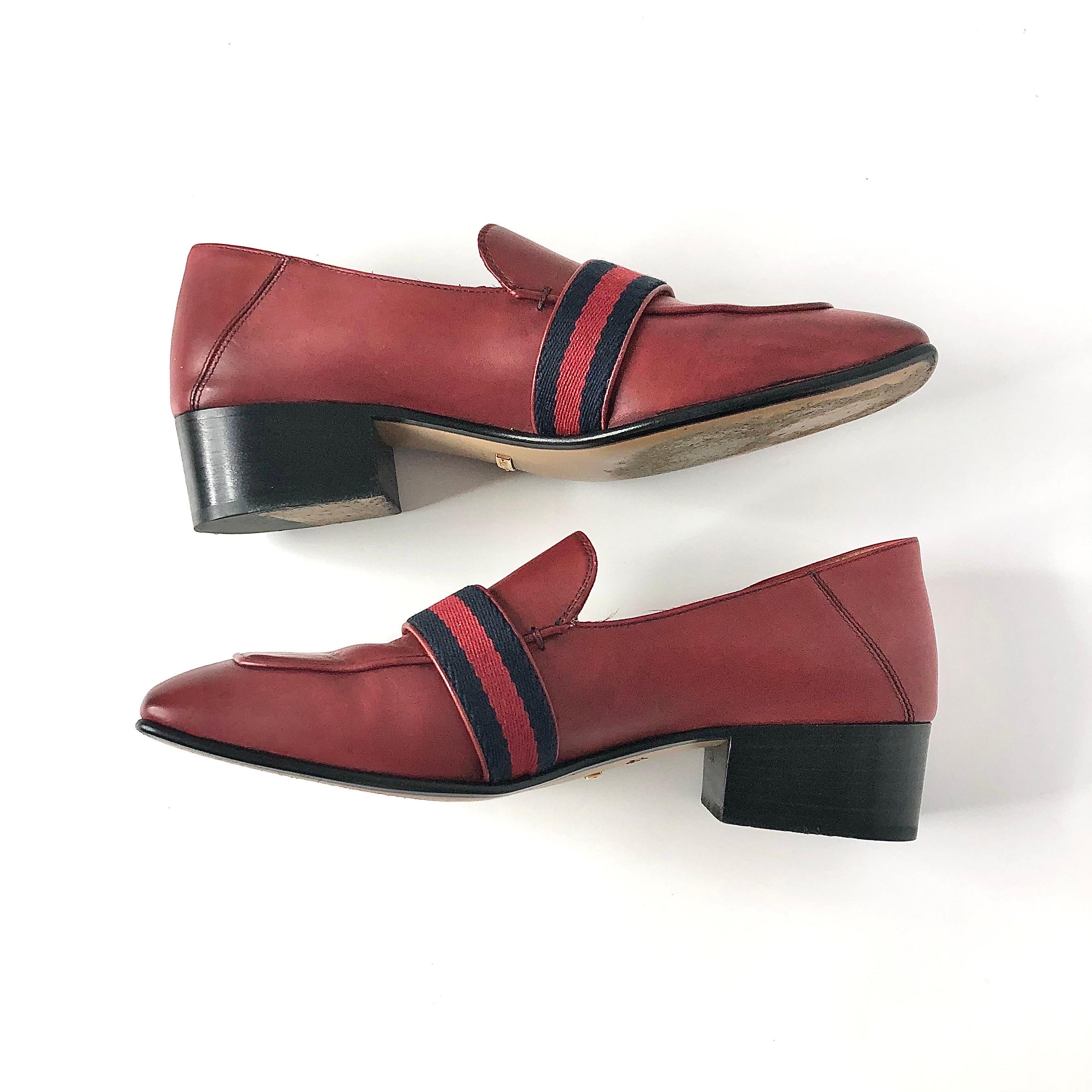 Donna Gucci Peyton Web Stripe Hibiscus Red GG Platform Loafers 37 in vendita