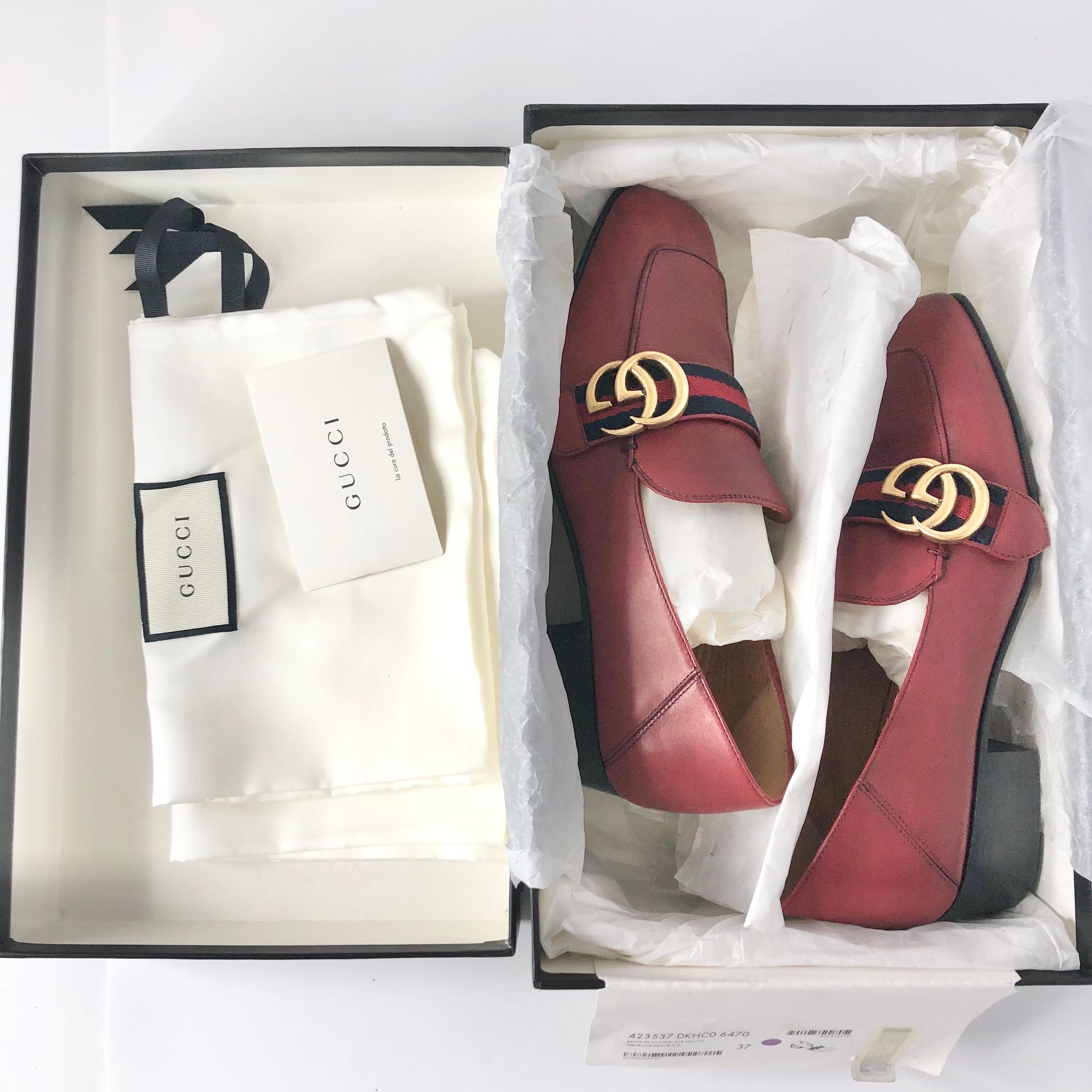 Gucci Peyton Web Stripe Hibiscus Red GG Platform Loafers 37 in vendita 3