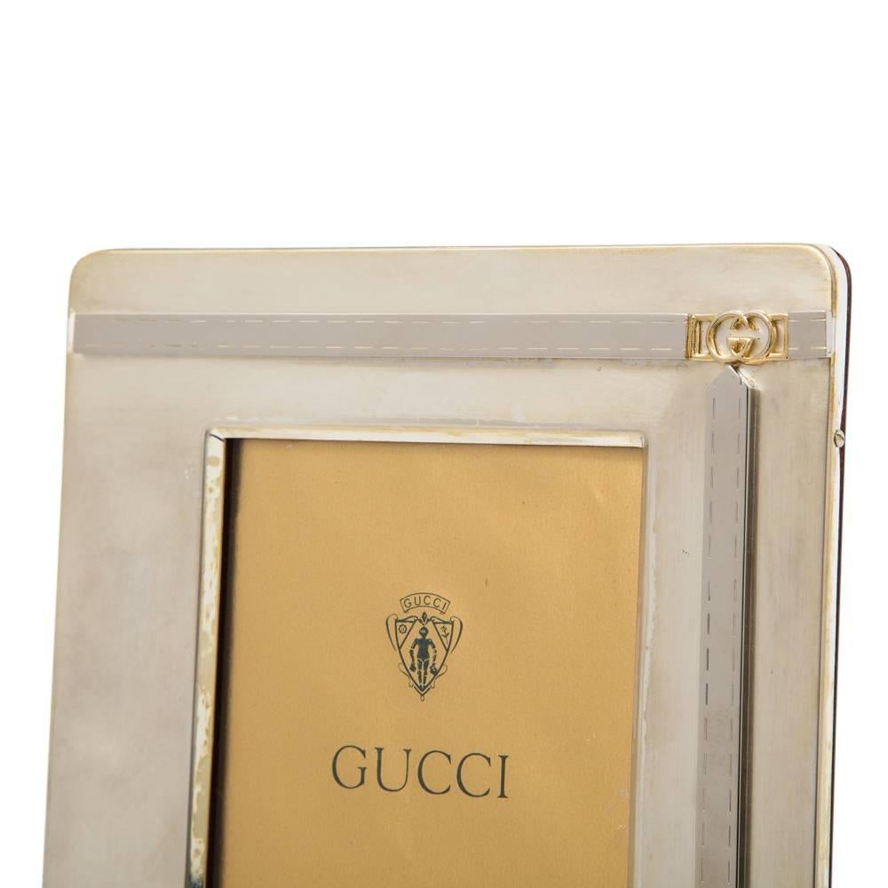 Italian Gucci Stirrup Picture Frame, Silver Plate and Brass, Signed