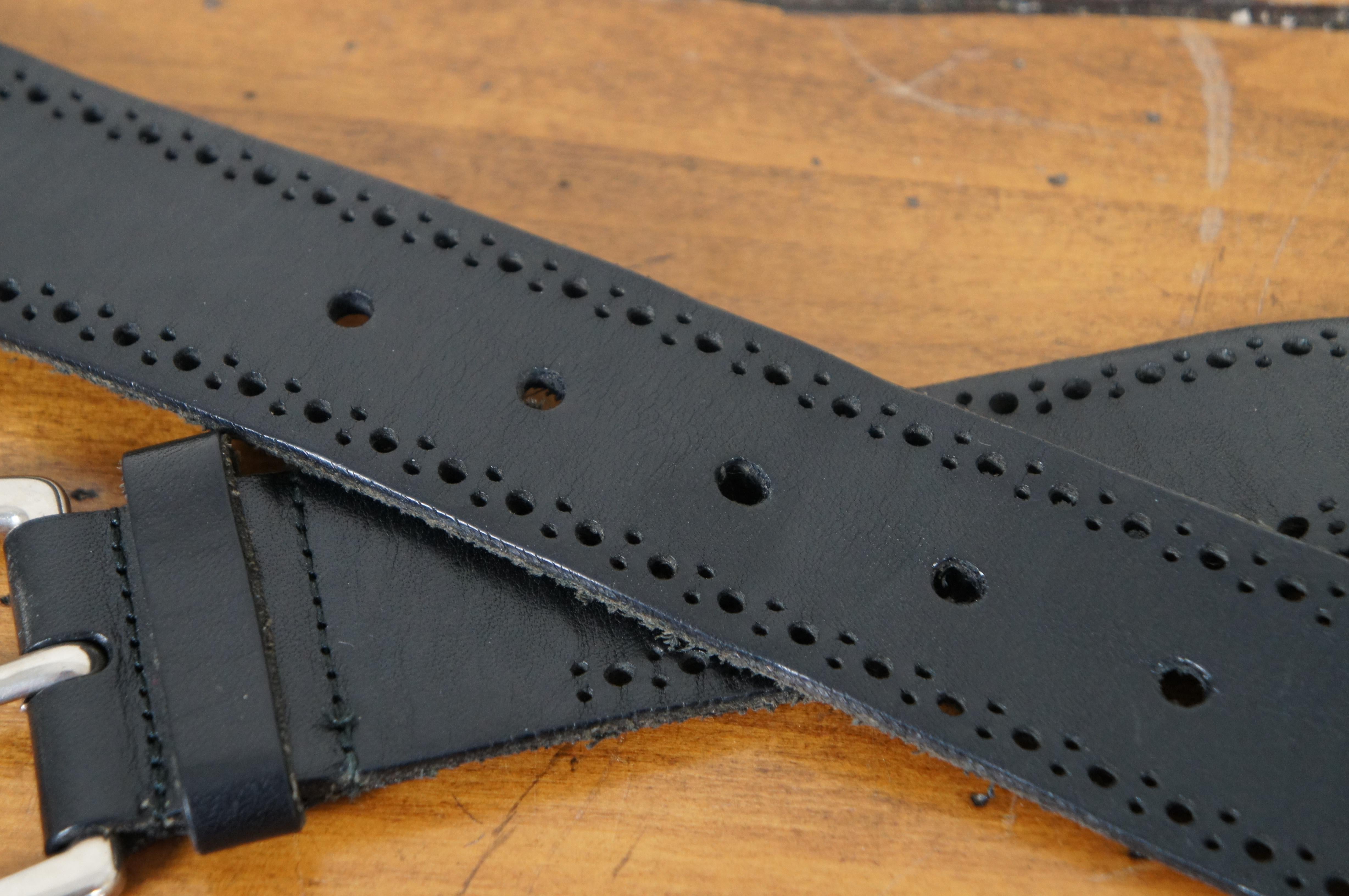 Gucci Pierced Black Leather Mens Brogue Belt 2