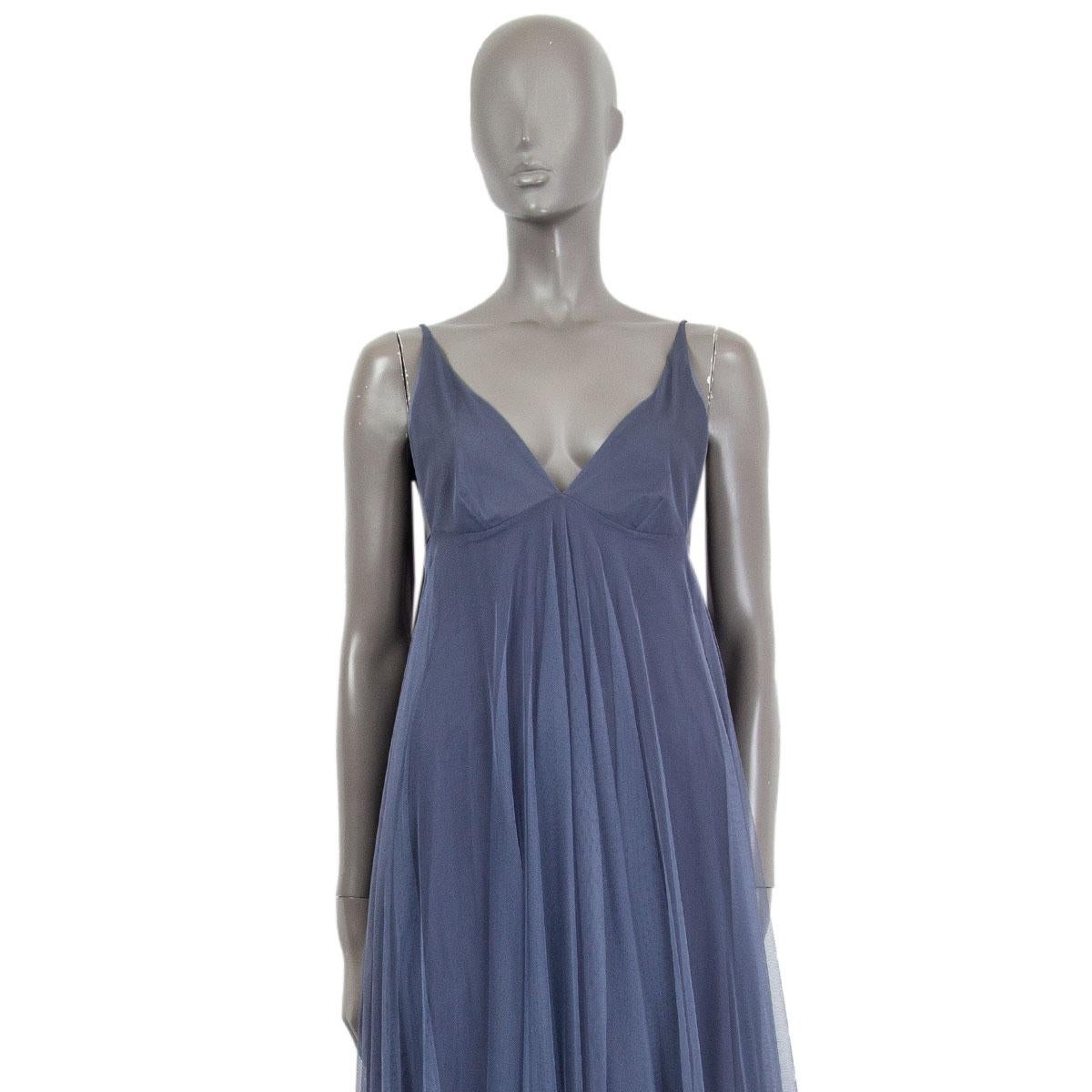 Women's GUCCI pigeon blue silk MESH EMPIRE GOWN Dress 42 M