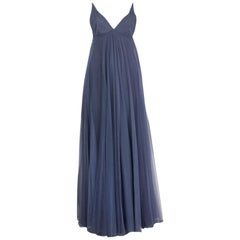 GUCCI pigeon blue silk MESH EMPIRE GOWN Dress 42 M